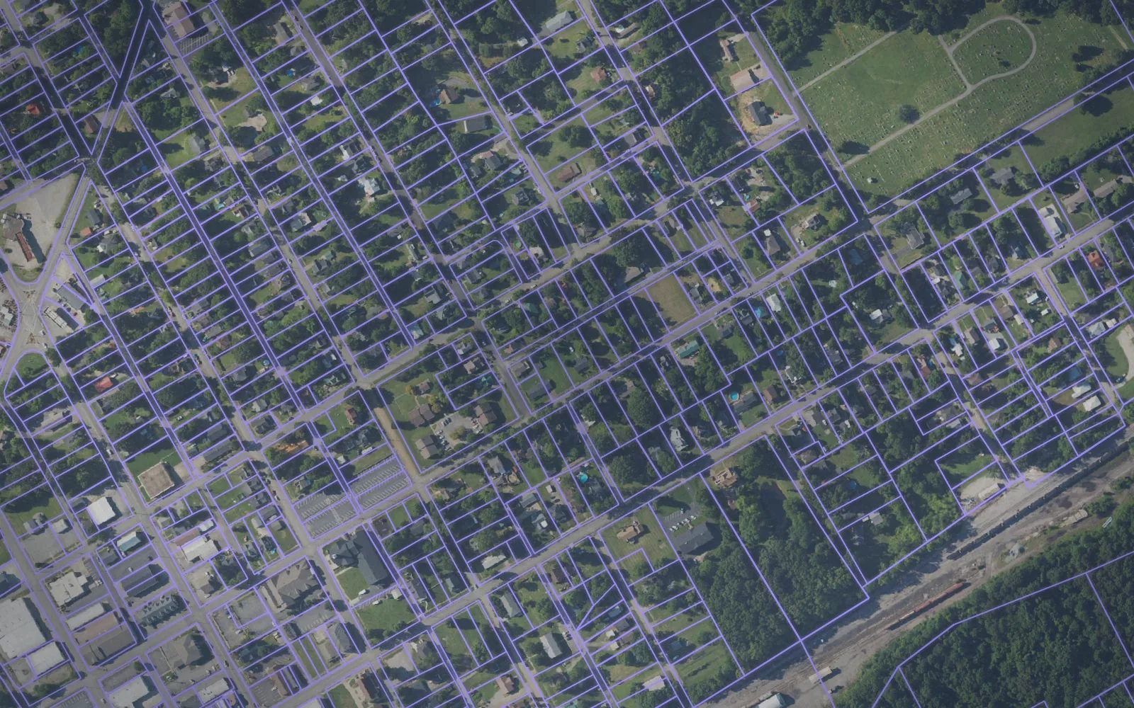 Parcel boundaries over aerial imagery of Muhlenberg County, Kentucky