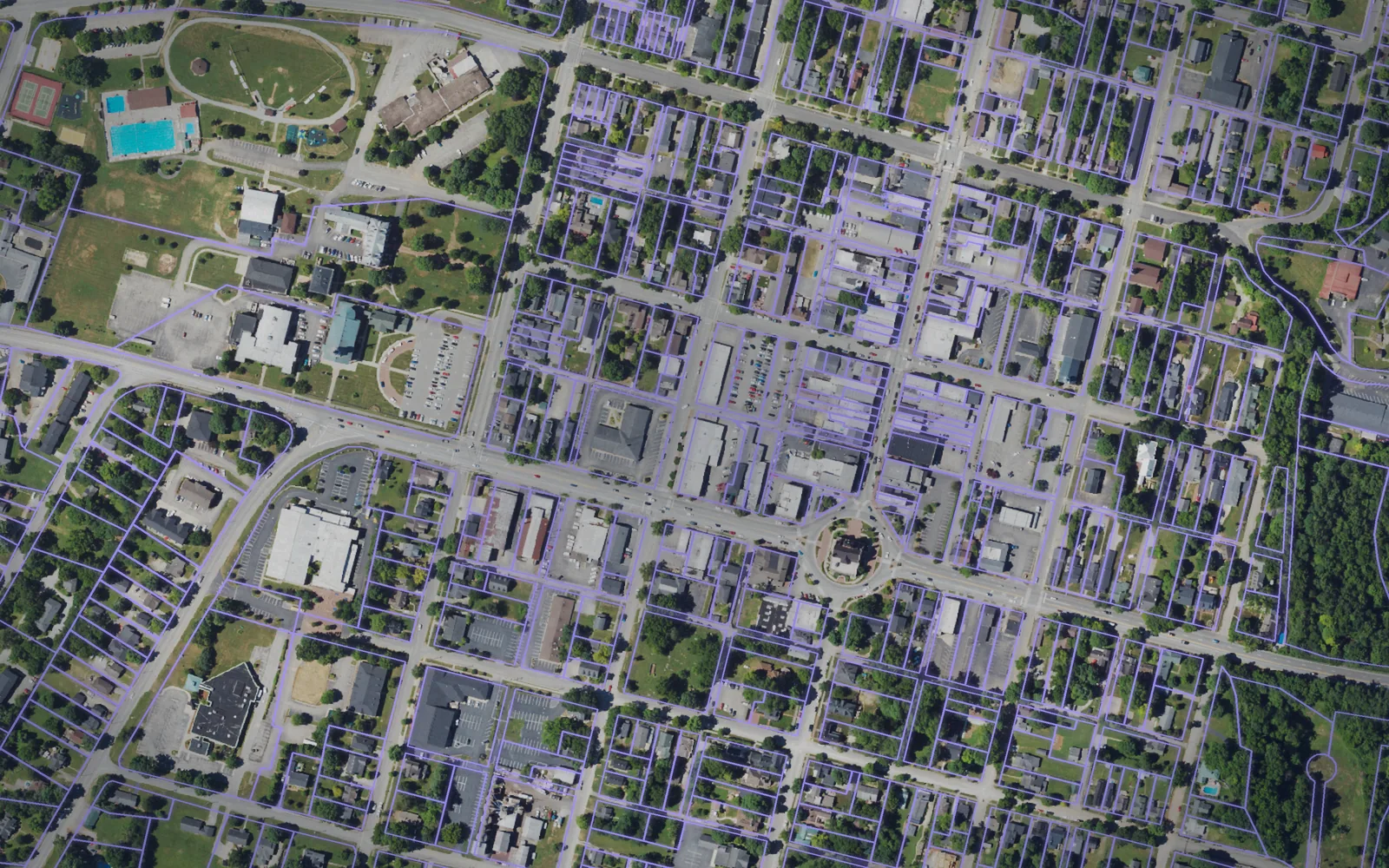 Parcel boundaries over aerial imagery of Nelson County, Kentucky