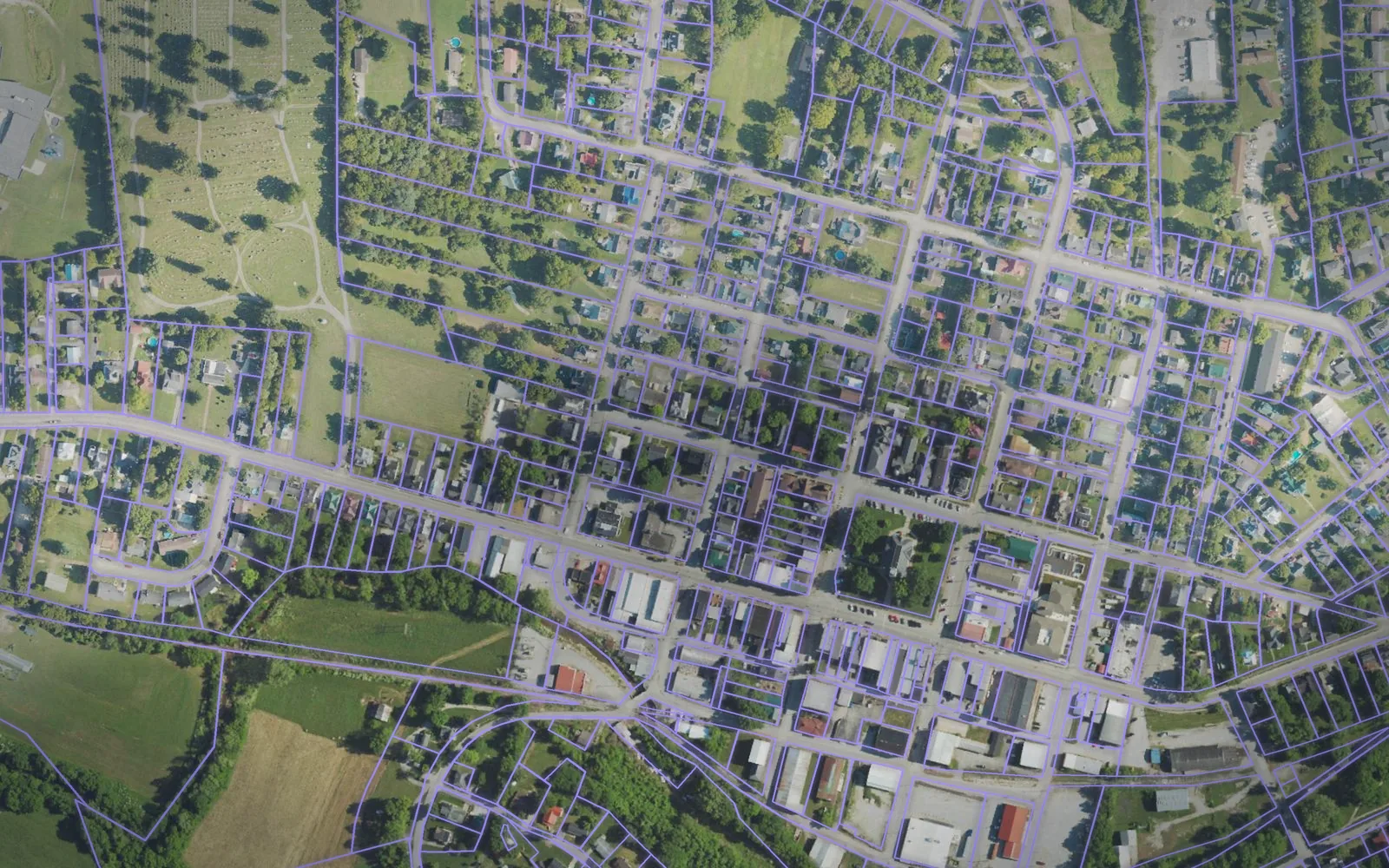 Parcel boundaries over aerial imagery of Nicholas County, Kentucky