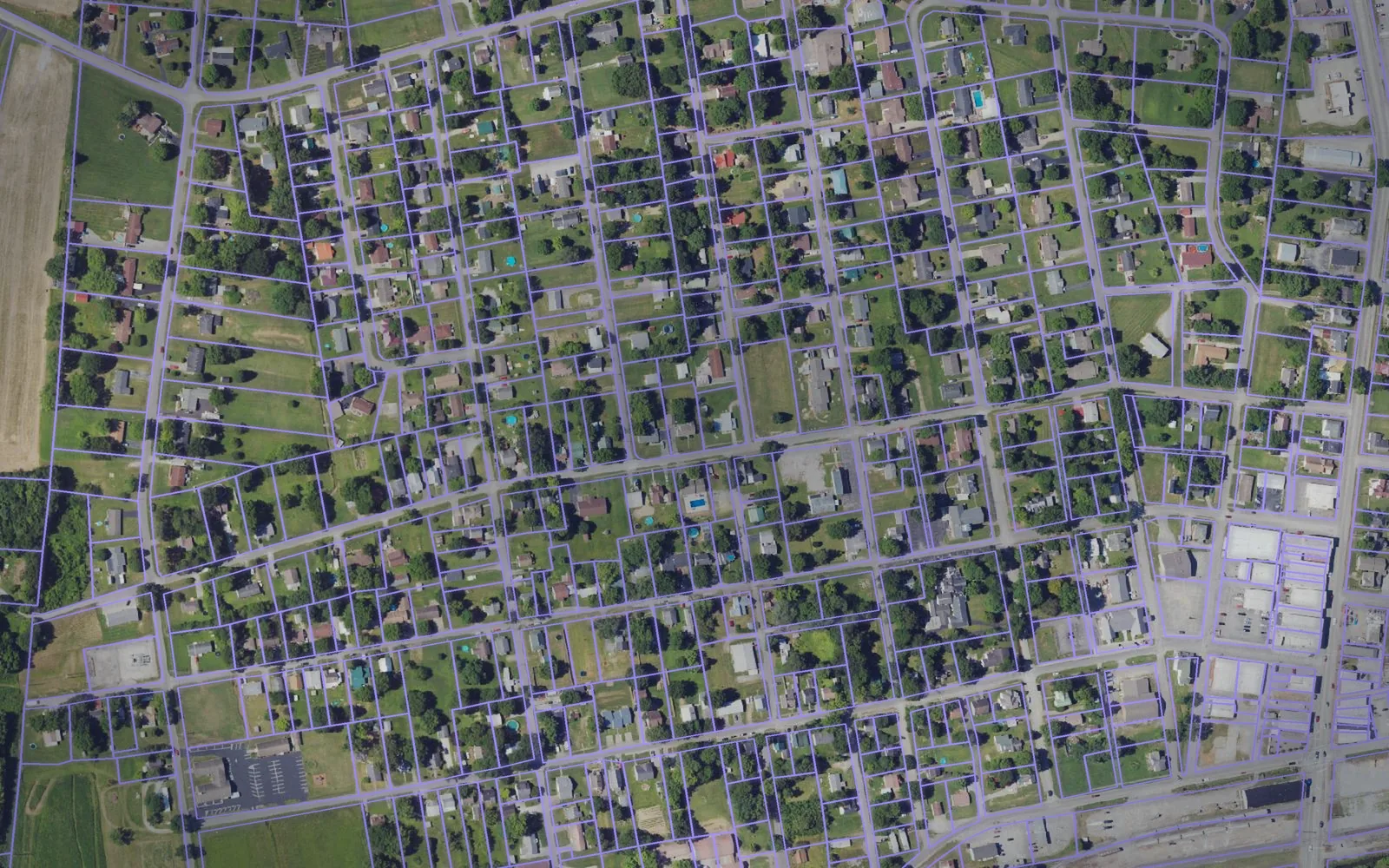 Parcel boundaries over aerial imagery of Ohio County, Kentucky