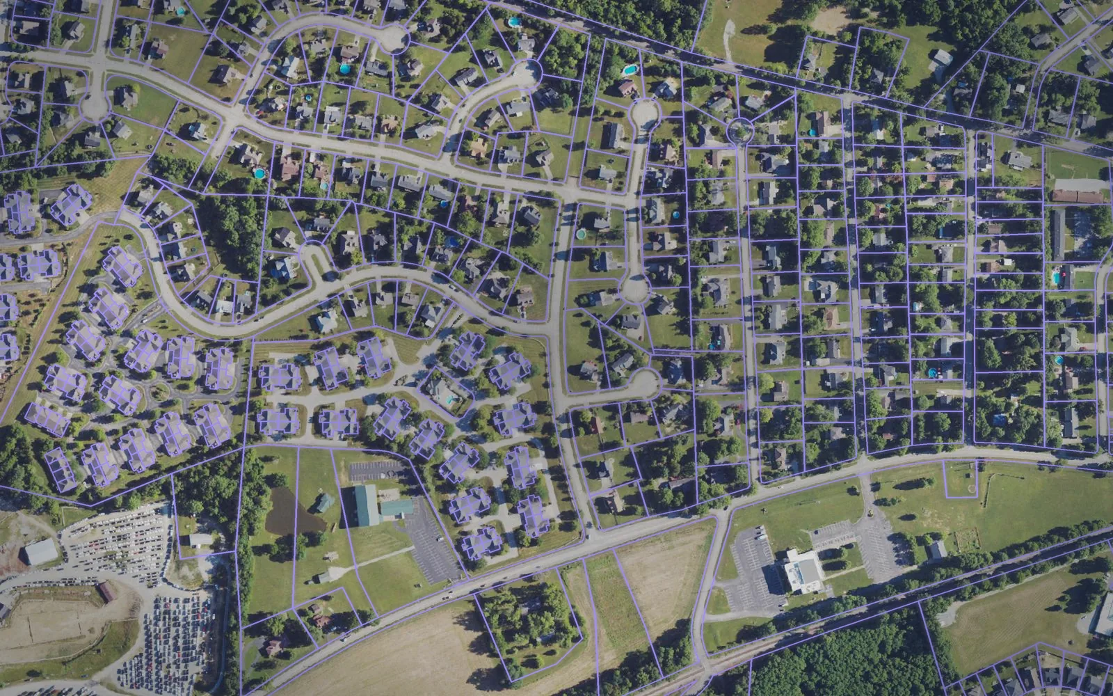 Parcel boundaries over aerial imagery of Oldham County, Kentucky