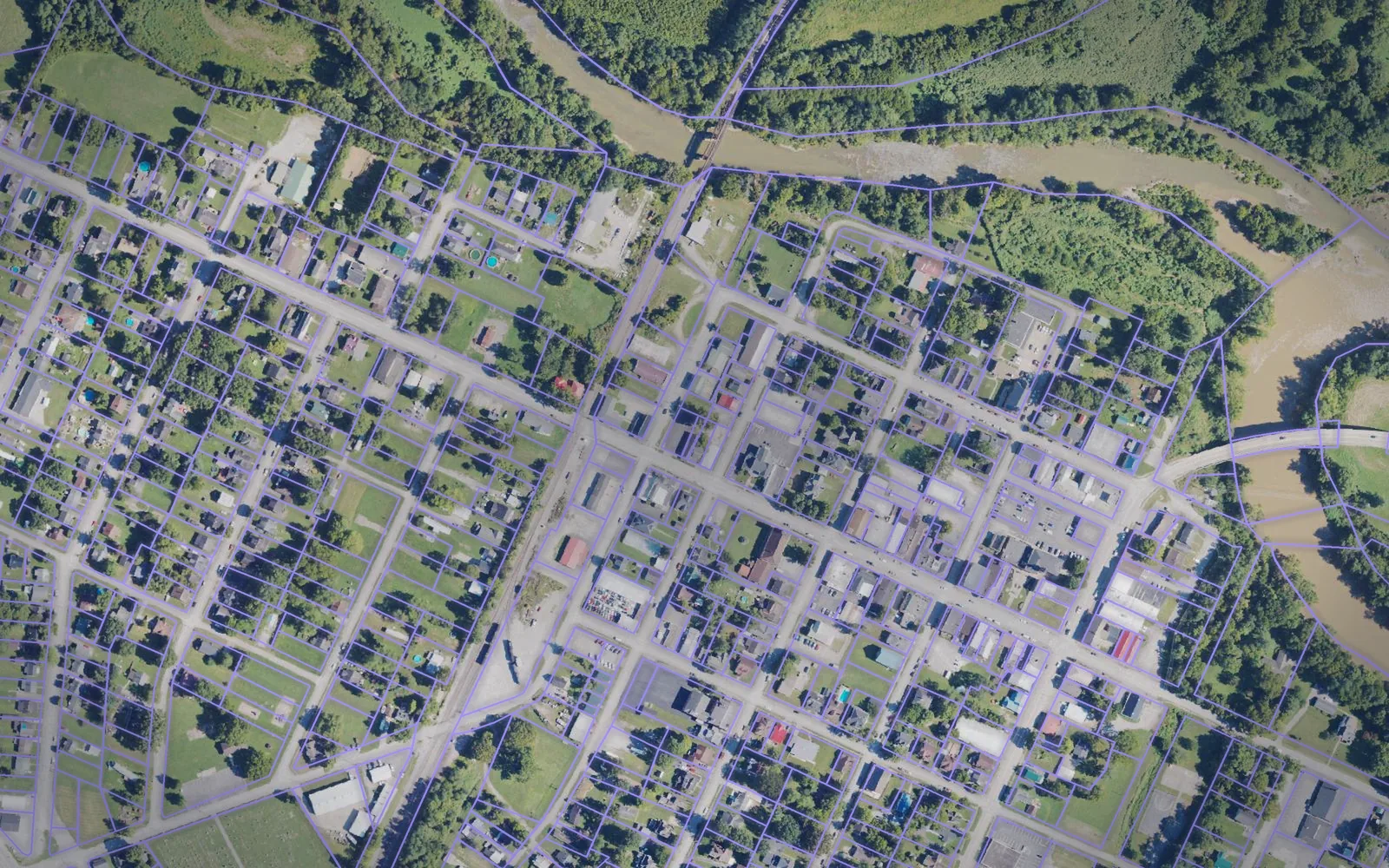 Parcel boundaries over aerial imagery of Pendleton County, Kentucky