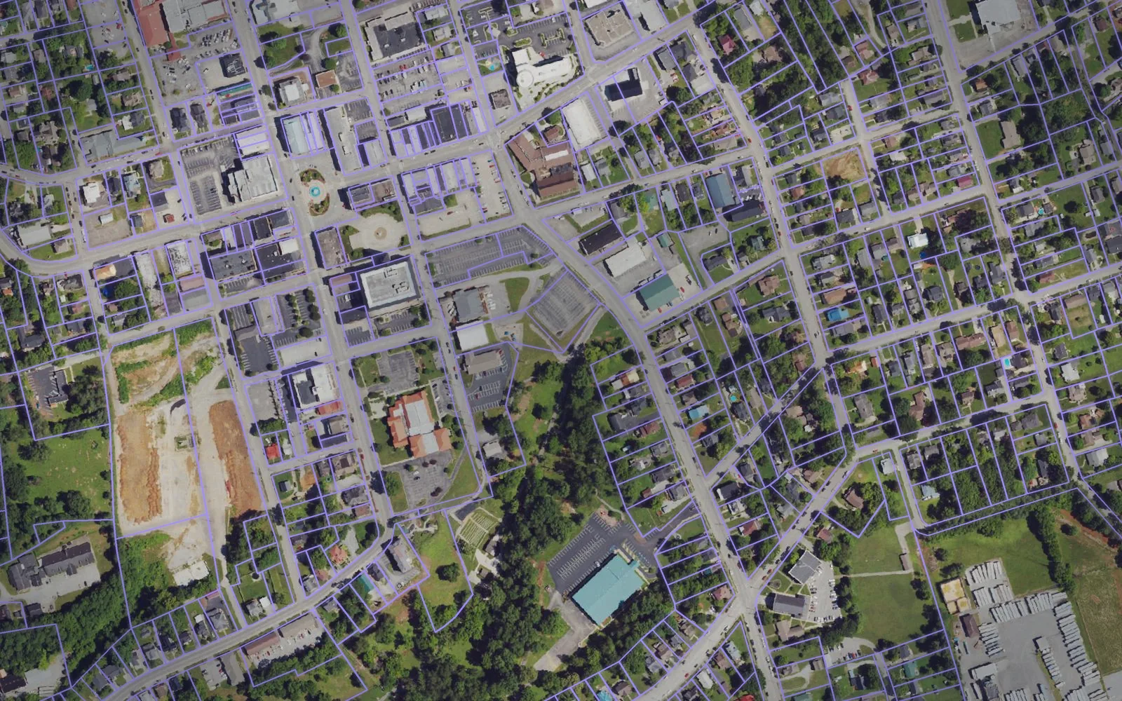 Parcel boundaries over aerial imagery of Pulaski County, Kentucky