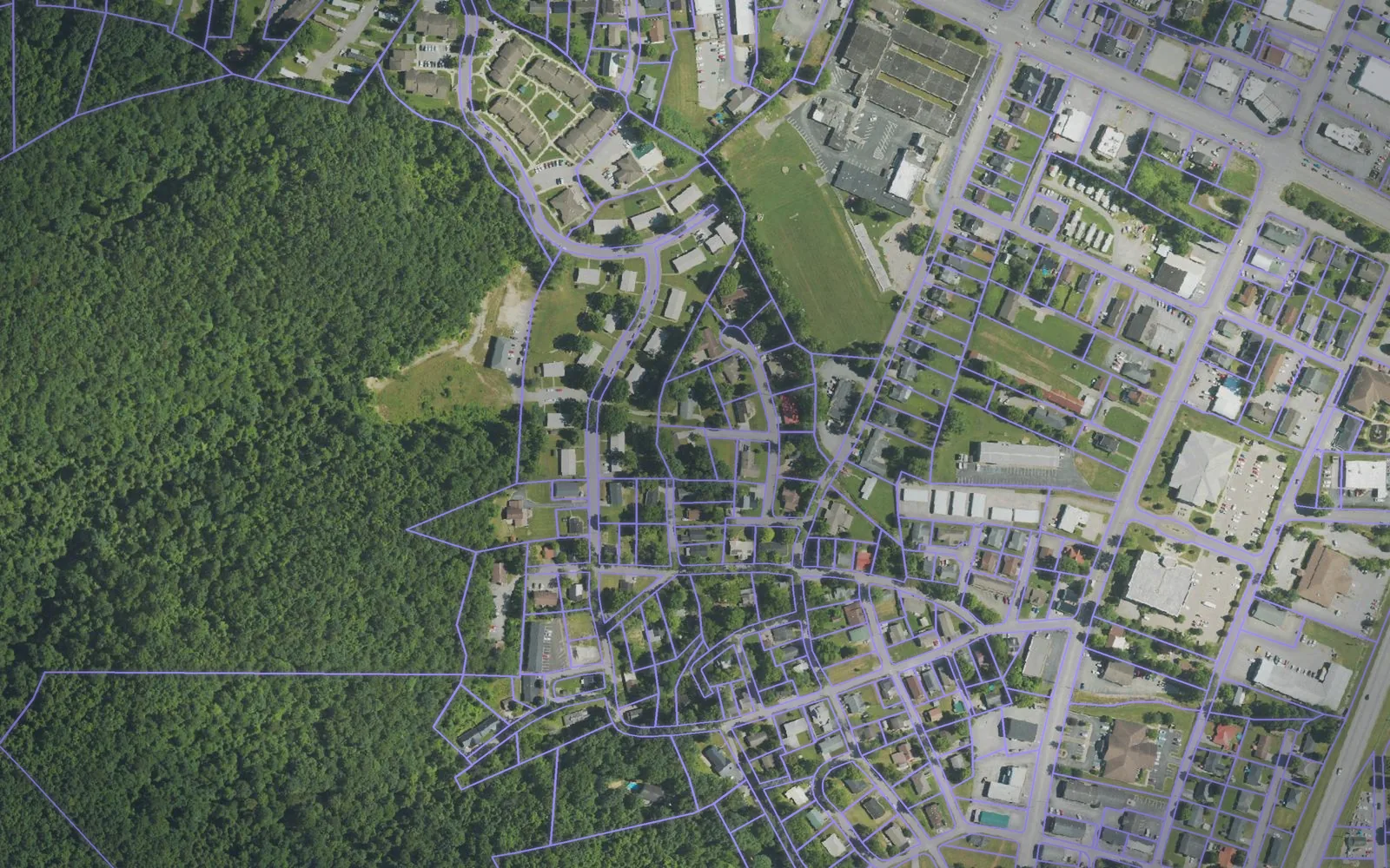 Parcel boundaries over aerial imagery of Rowan County, Kentucky