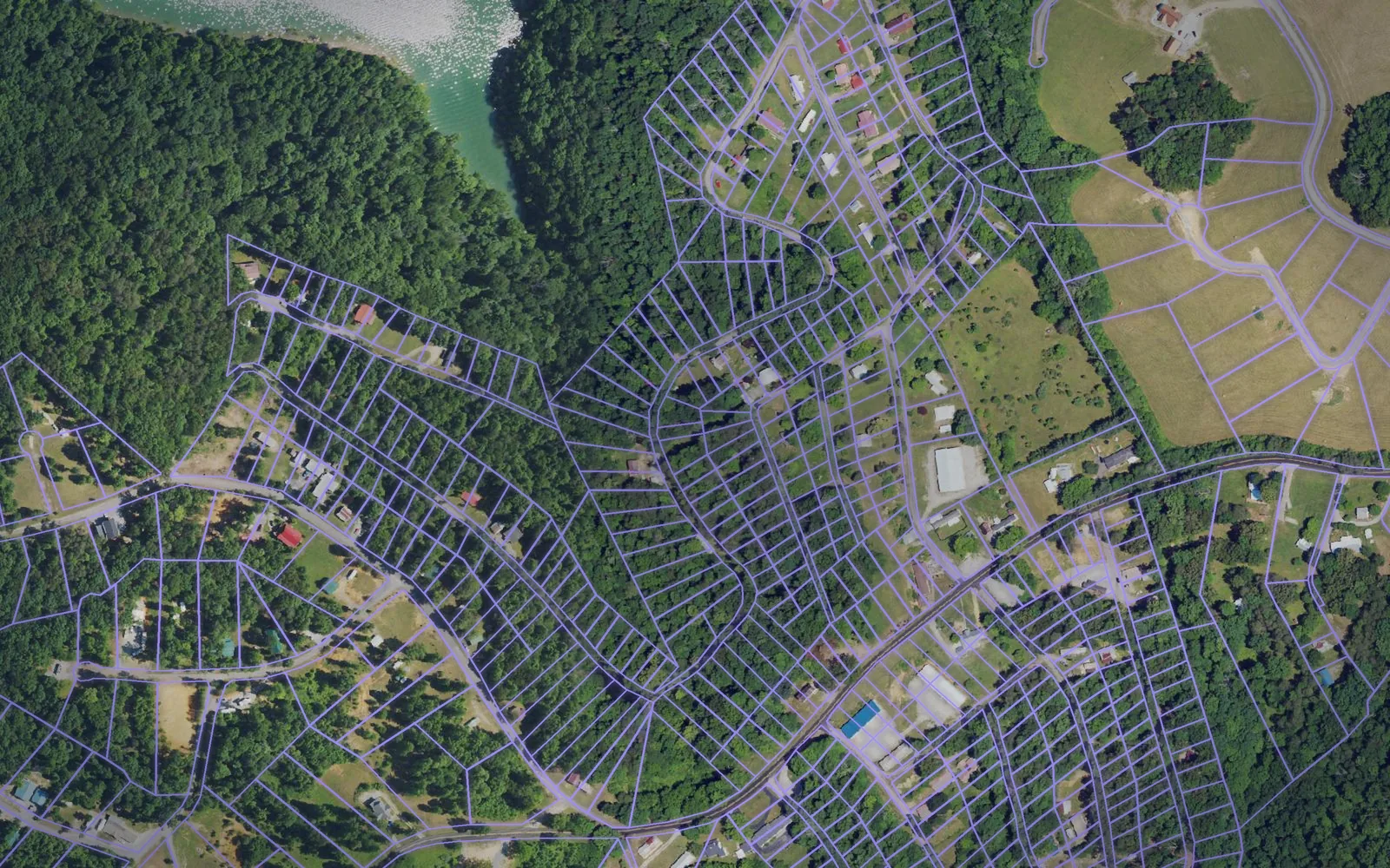 Parcel boundaries over aerial imagery of Russell County, Kentucky
