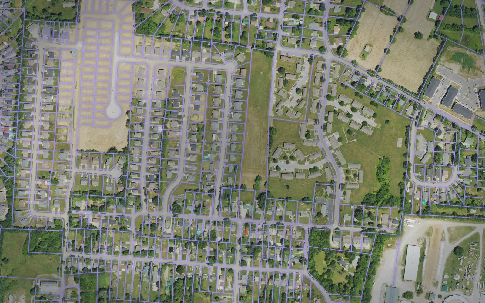 Parcel boundaries over aerial imagery of Shelby County, Kentucky