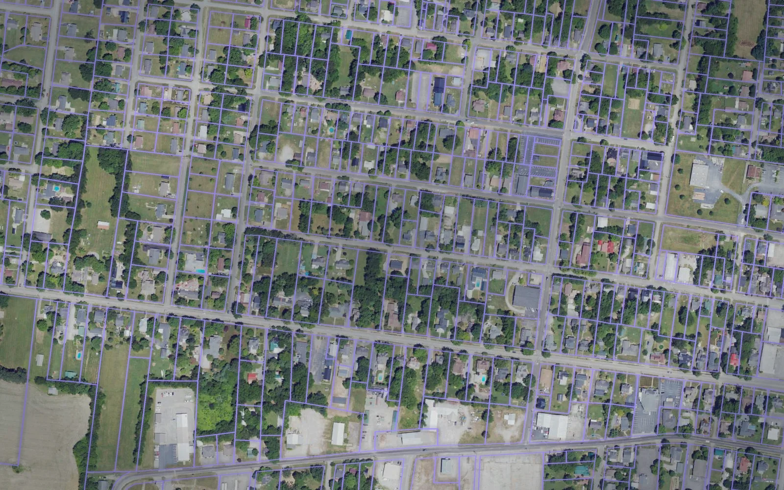 Parcel boundaries over aerial imagery of Simpson County, Kentucky