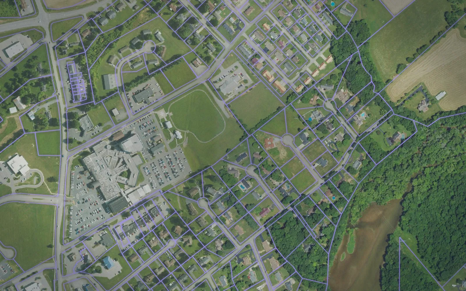 Parcel boundaries over aerial imagery of Taylor County, Kentucky