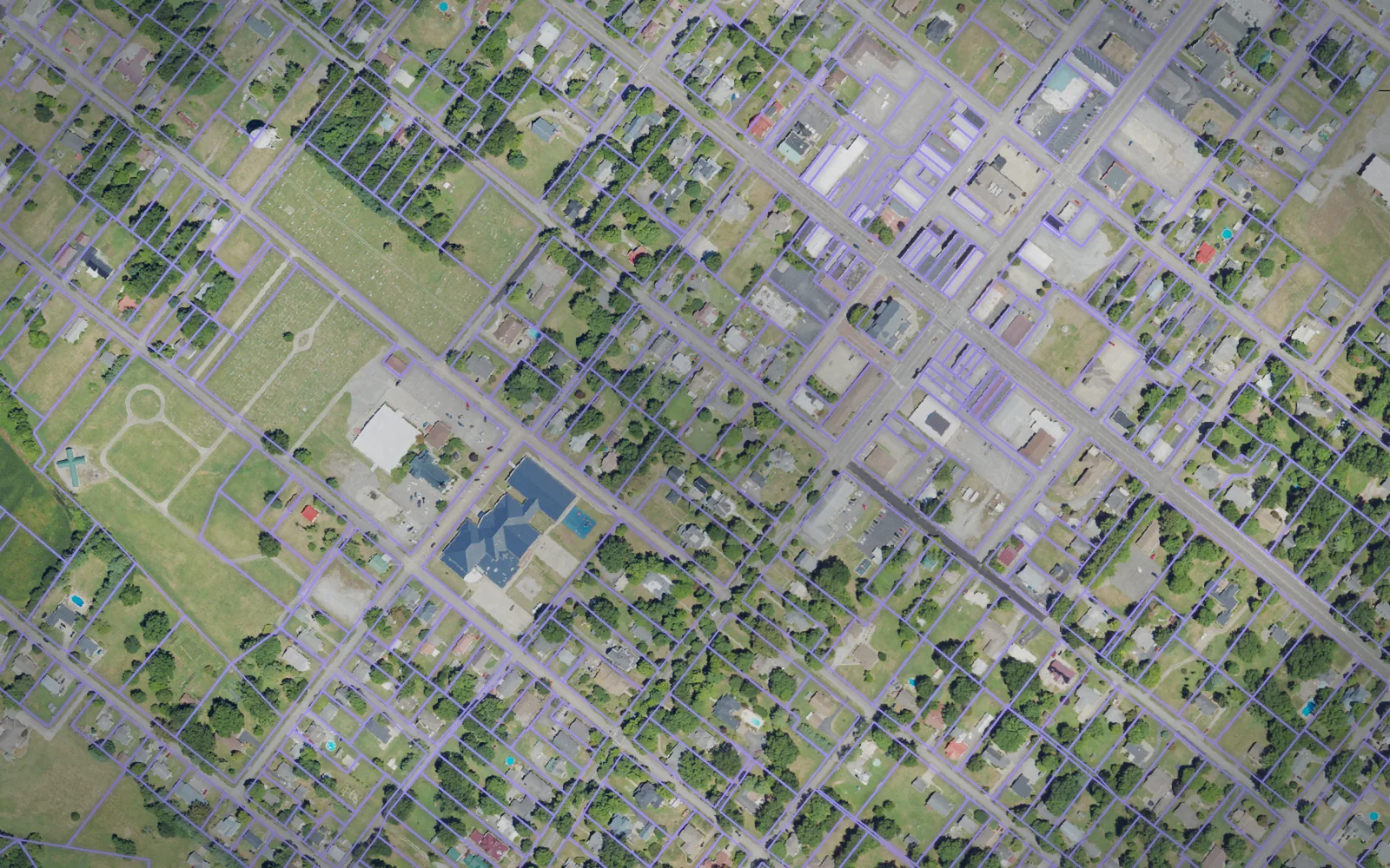 Parcel boundaries over aerial imagery of Union County, Kentucky