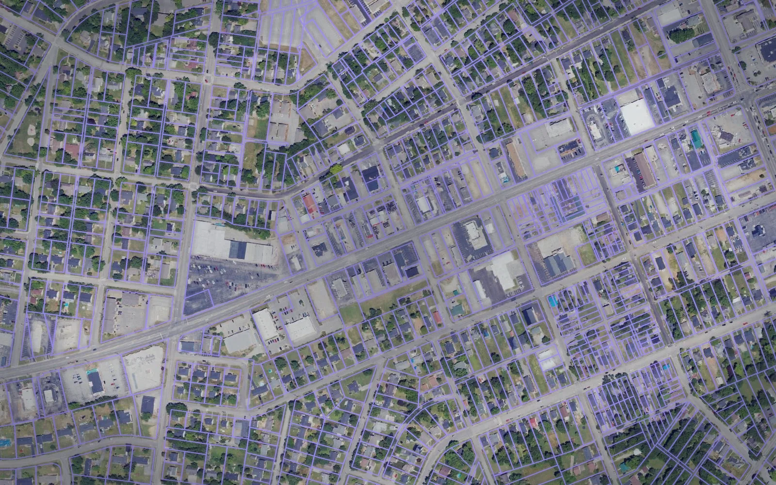 Parcel boundaries over aerial imagery of Warren County, Kentucky