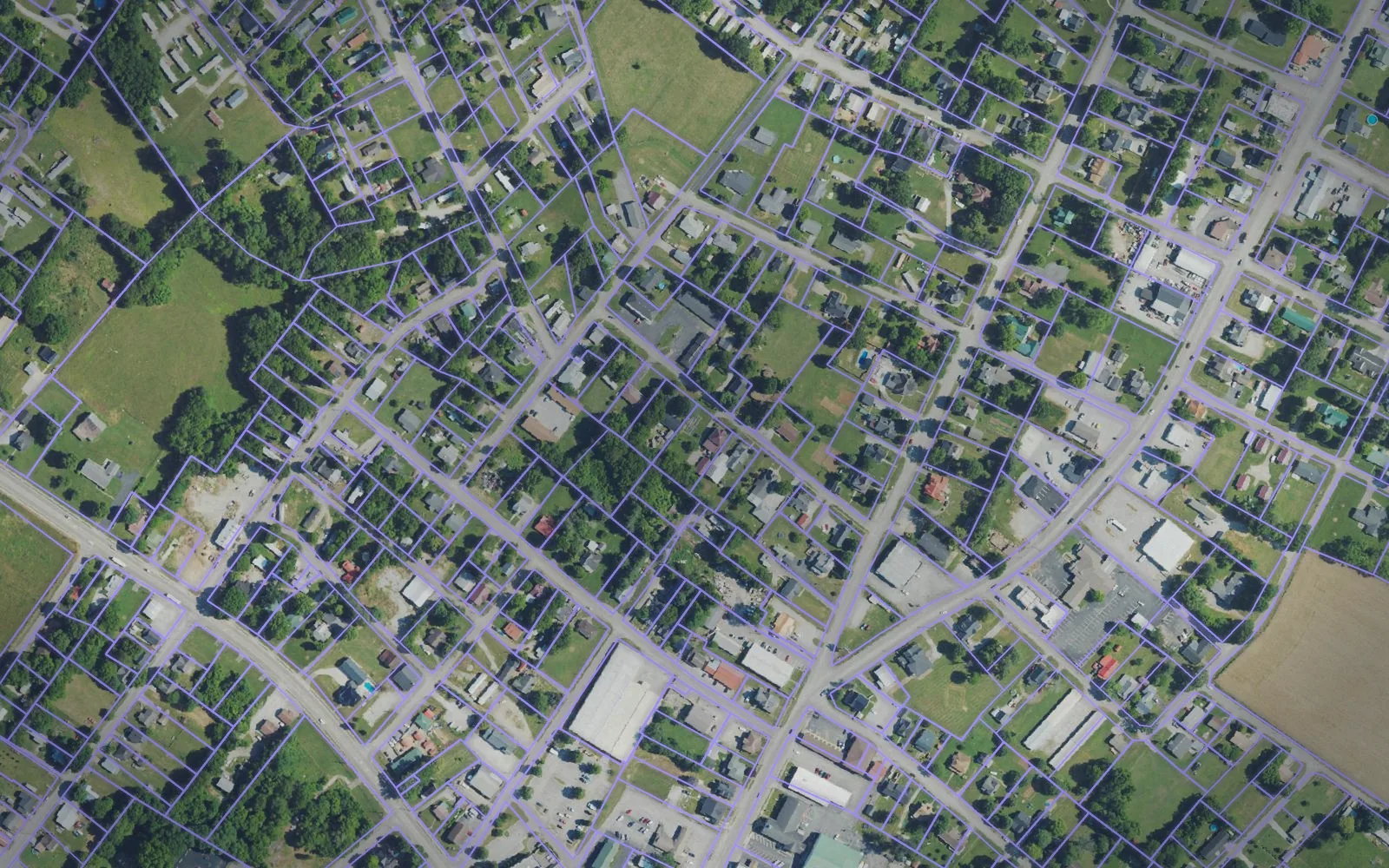 Parcel boundaries over aerial imagery of Wayne County, Kentucky