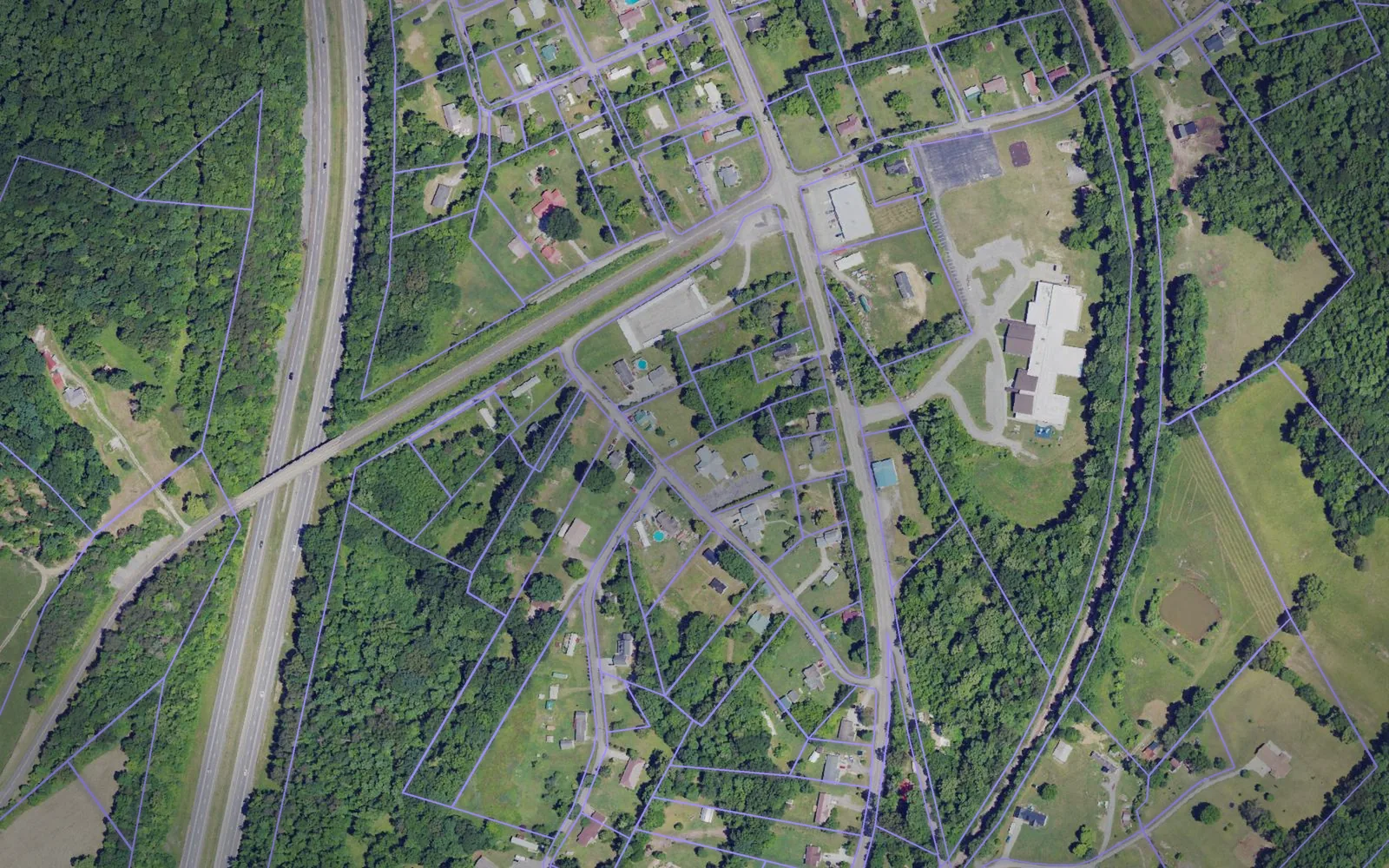 Parcel boundaries over aerial imagery of Whitley County, Kentucky
