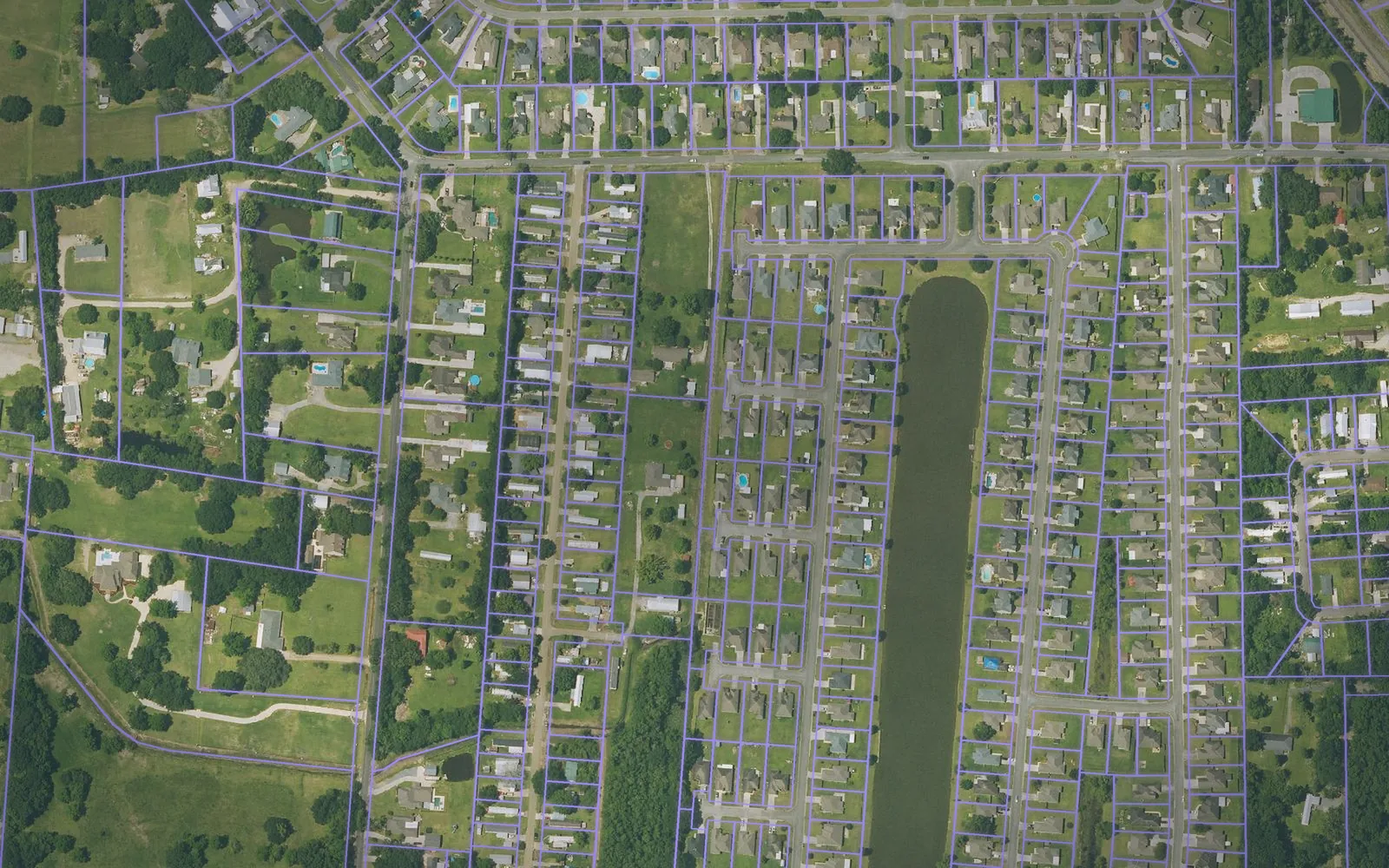 Parcel boundaries over aerial imagery of Ascension Parish, Louisiana