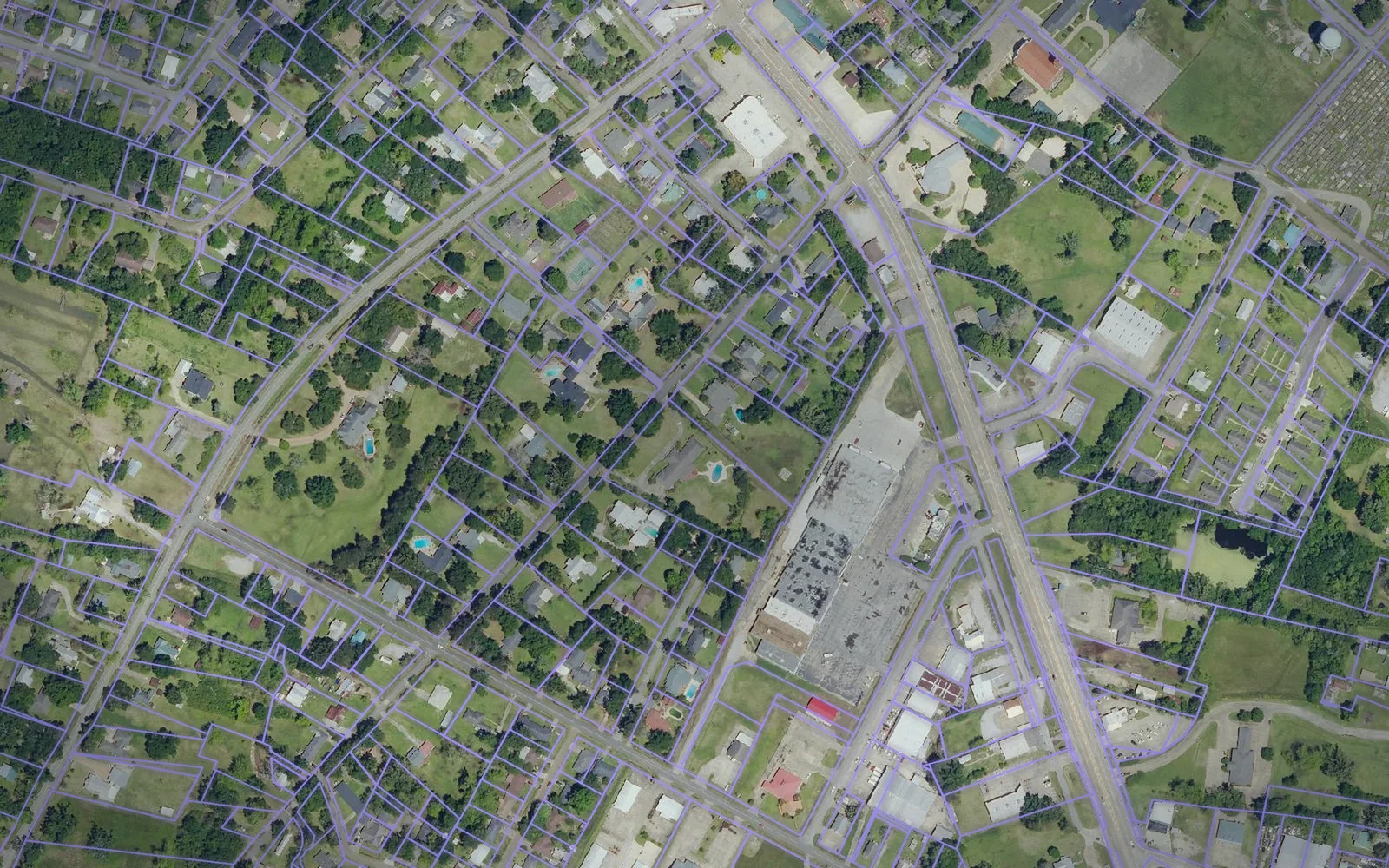 Parcel boundaries over aerial imagery of Avoyelles Parish, Louisiana