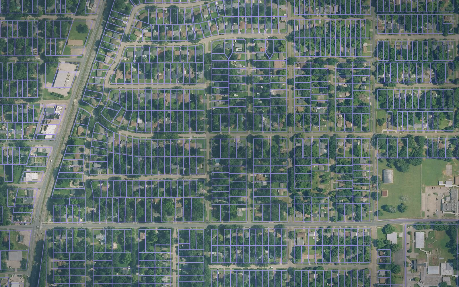 Parcel boundaries over aerial imagery of Caddo Parish, Louisiana