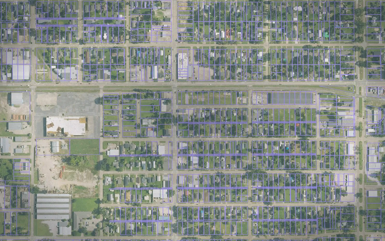 Parcel boundaries over aerial imagery of Calcasieu Parish, Louisiana