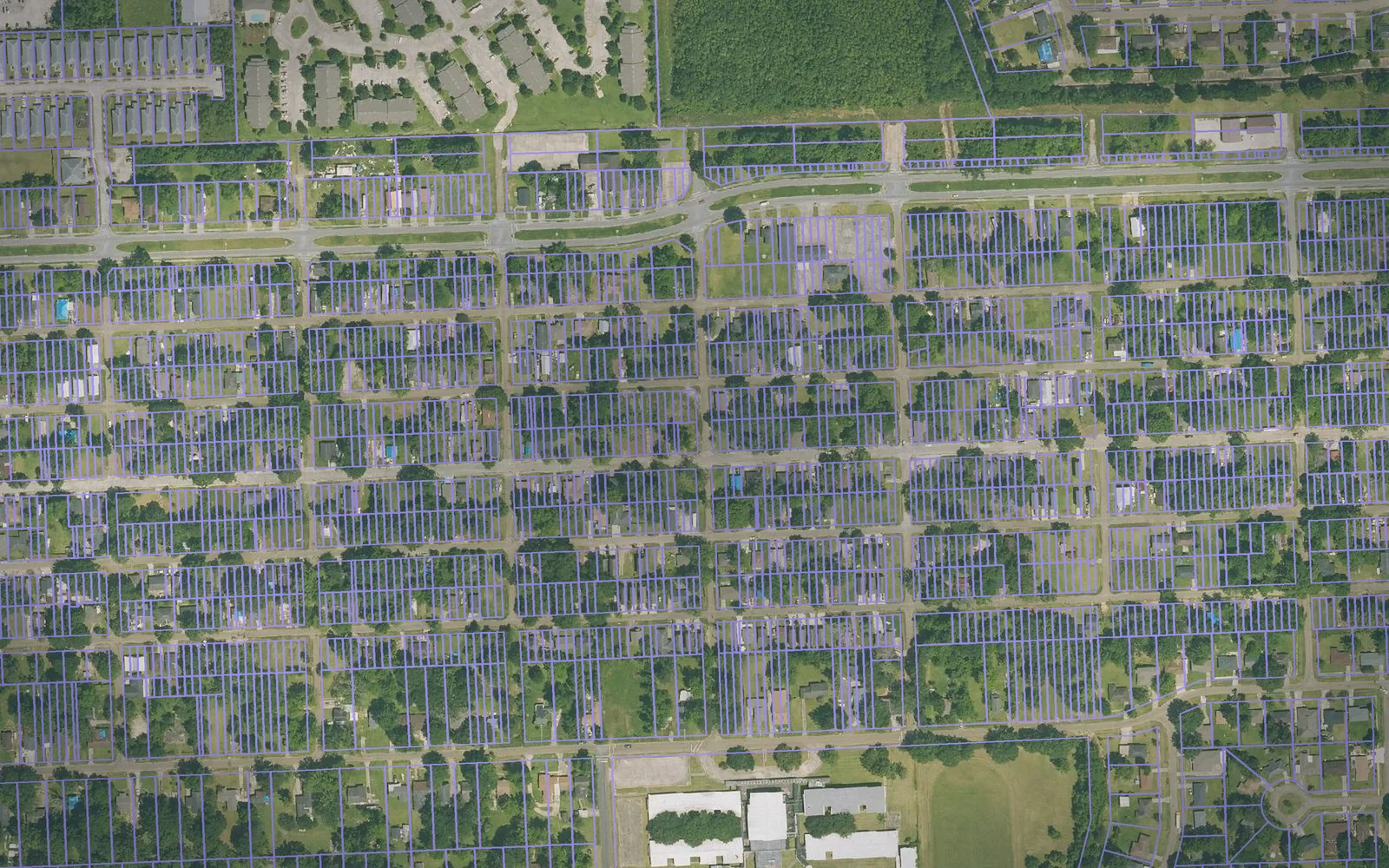Parcel boundaries over aerial imagery of East Baton Rouge Parish, Louisiana