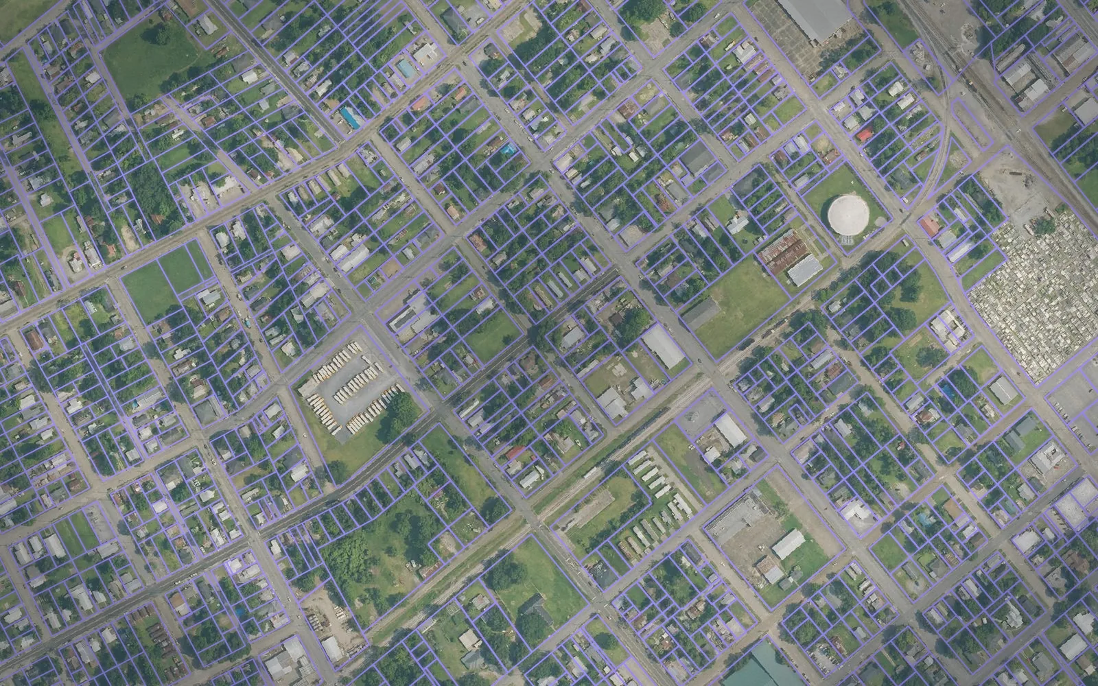 Parcel boundaries over aerial imagery of Iberia Parish, Louisiana