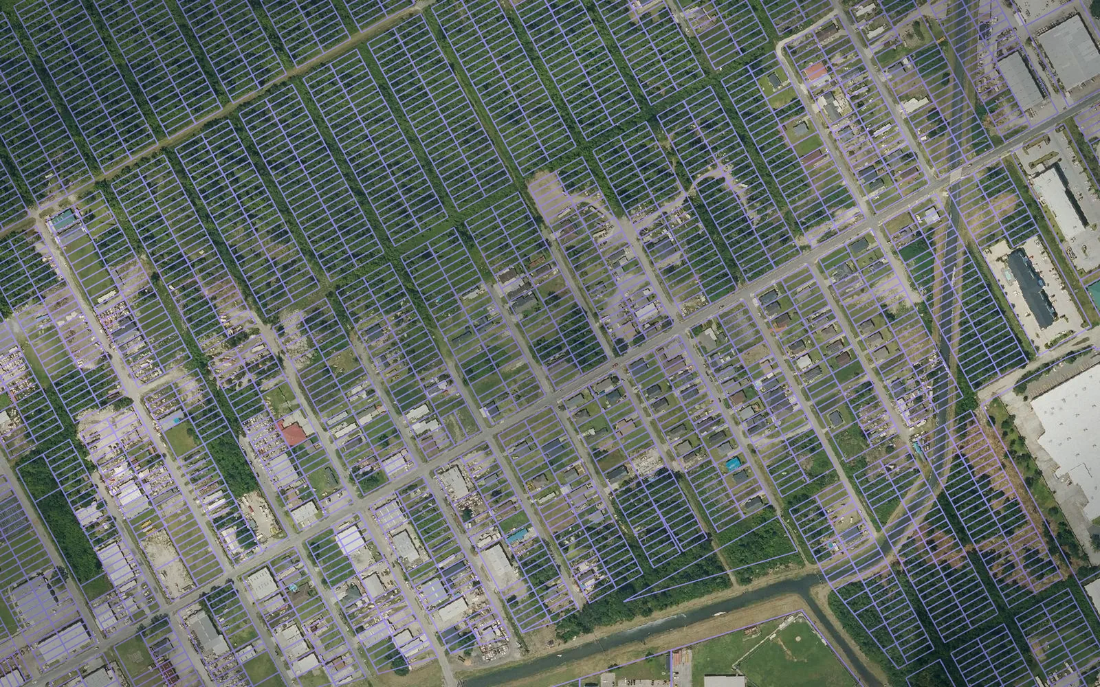 Parcel boundaries over aerial imagery of Jefferson Parish, Louisiana