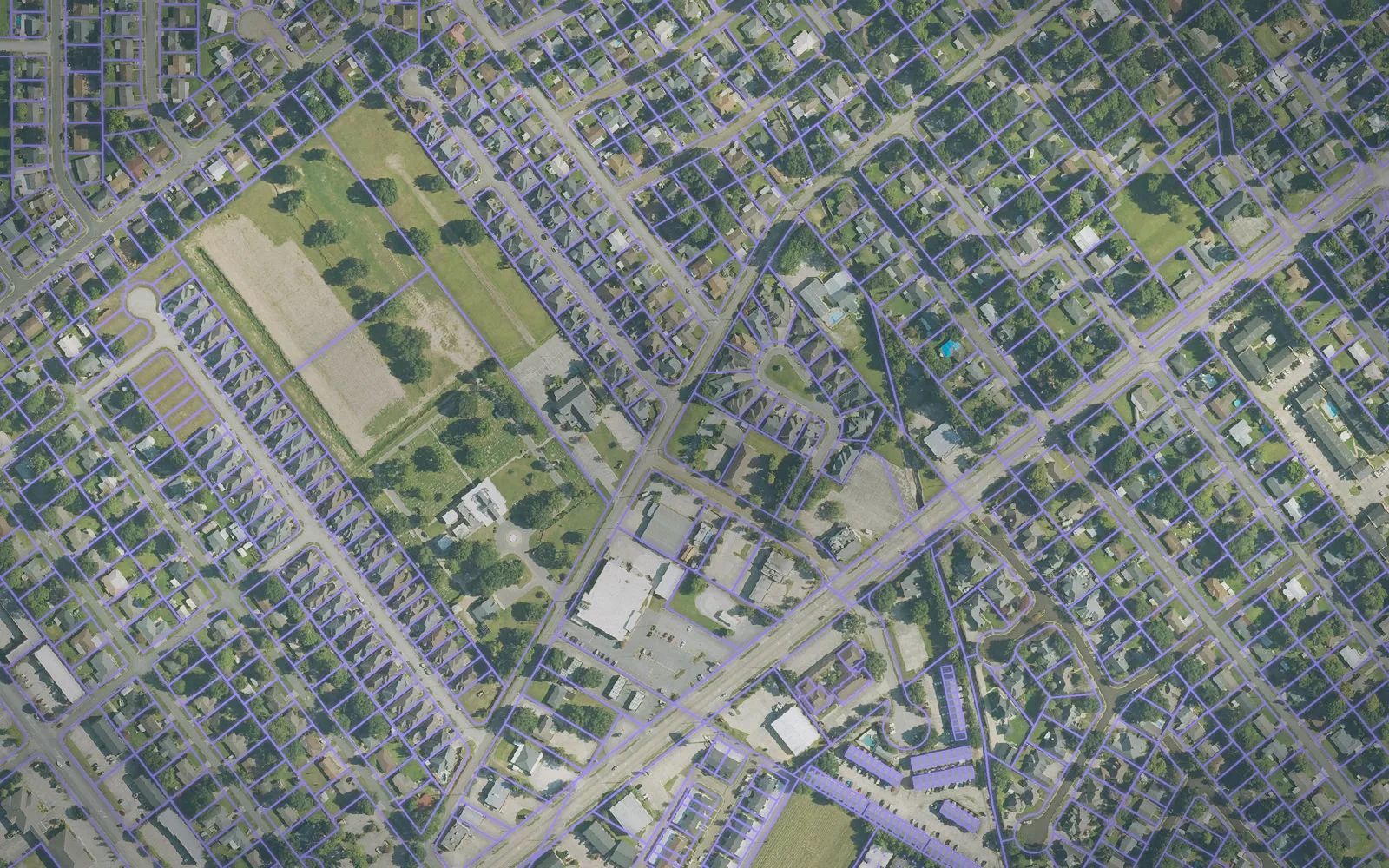 Parcel boundaries over aerial imagery of Lafayette Parish, Louisiana