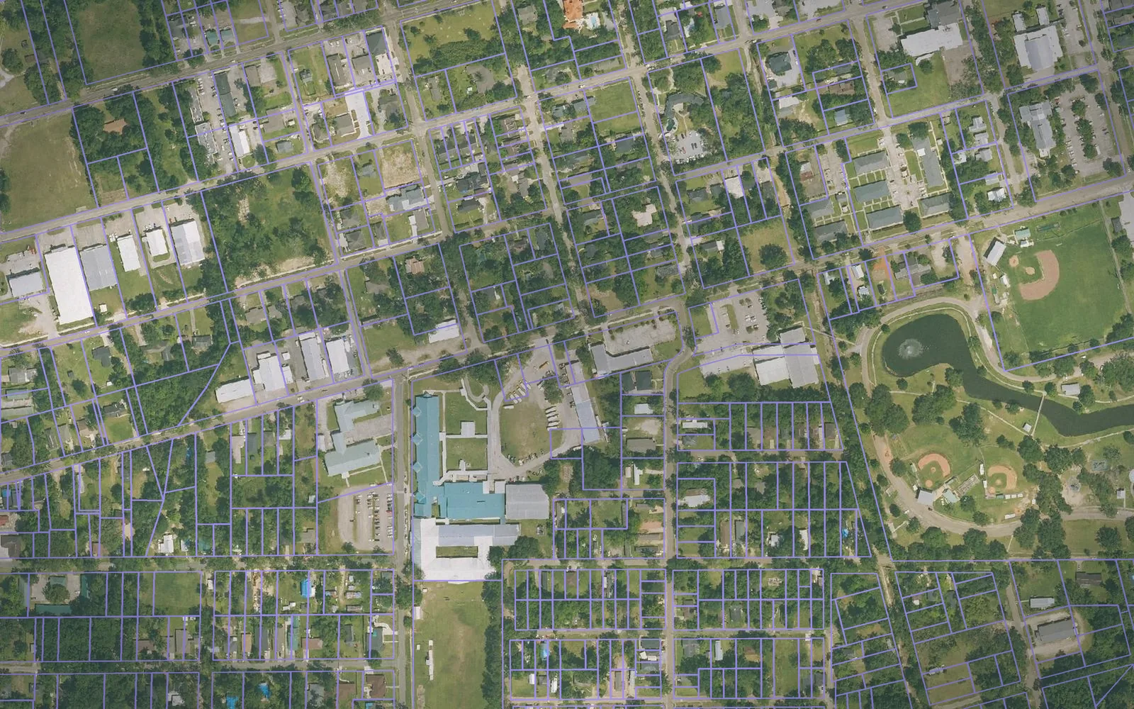 Parcel boundaries over aerial imagery of Tangipahoa Parish, Louisiana