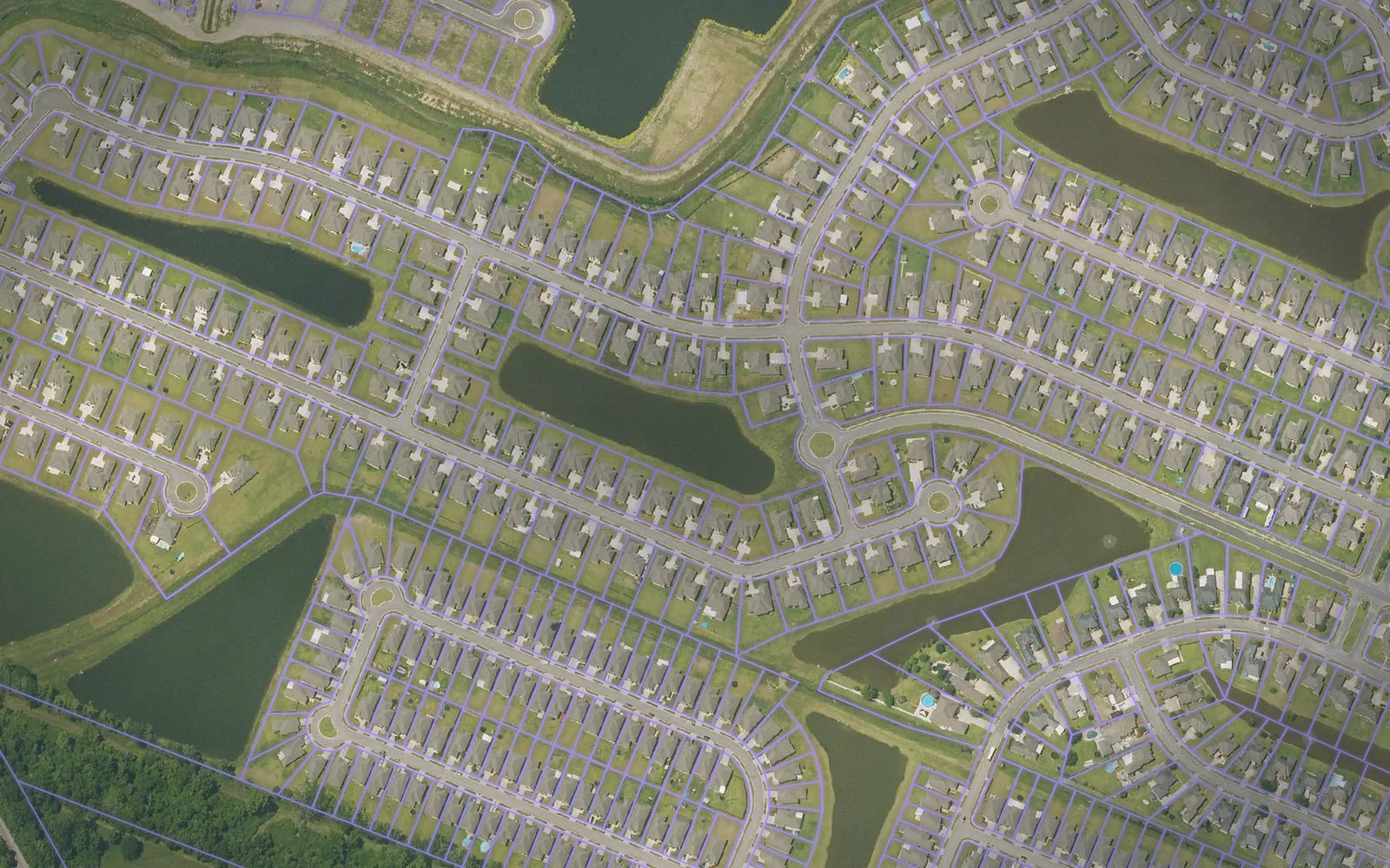 Parcel boundaries over aerial imagery of West Baton Rouge Parish, Louisiana