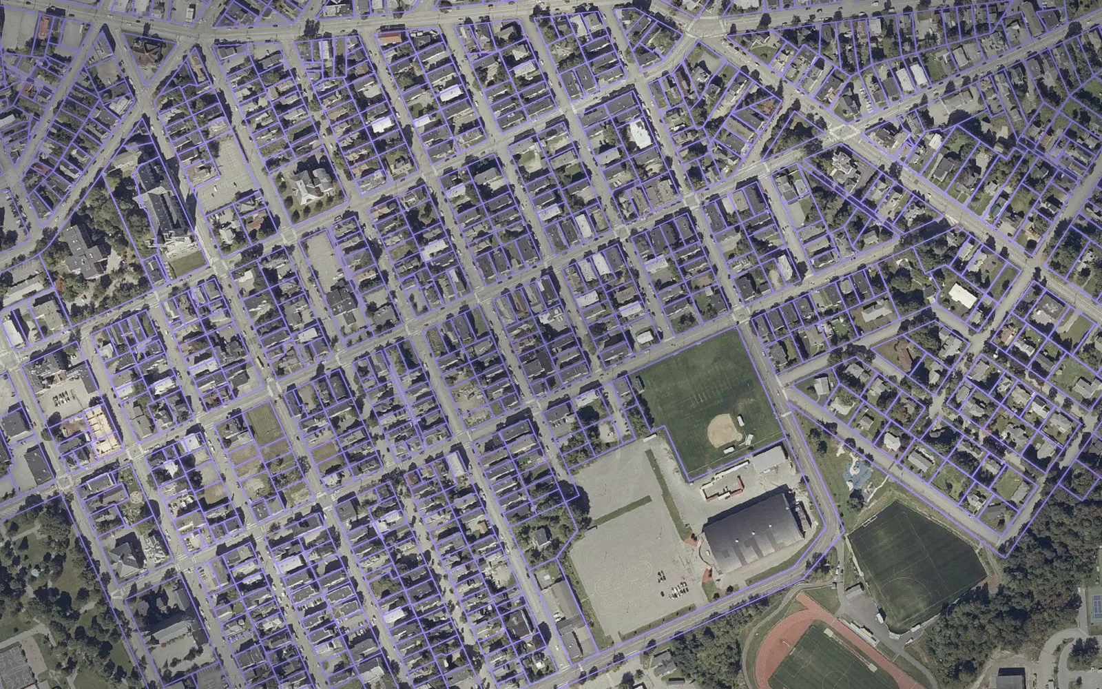 Parcel boundaries over aerial imagery of Androscoggin County, Maine