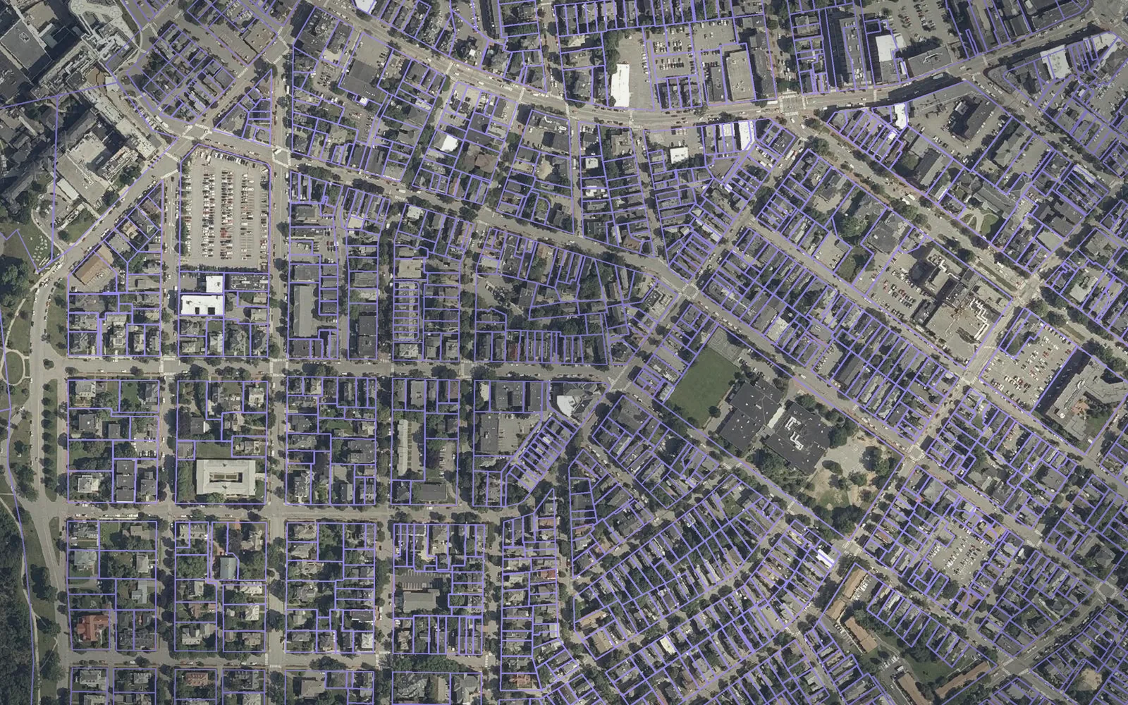 Parcel boundaries over aerial imagery of Cumberland County, Maine