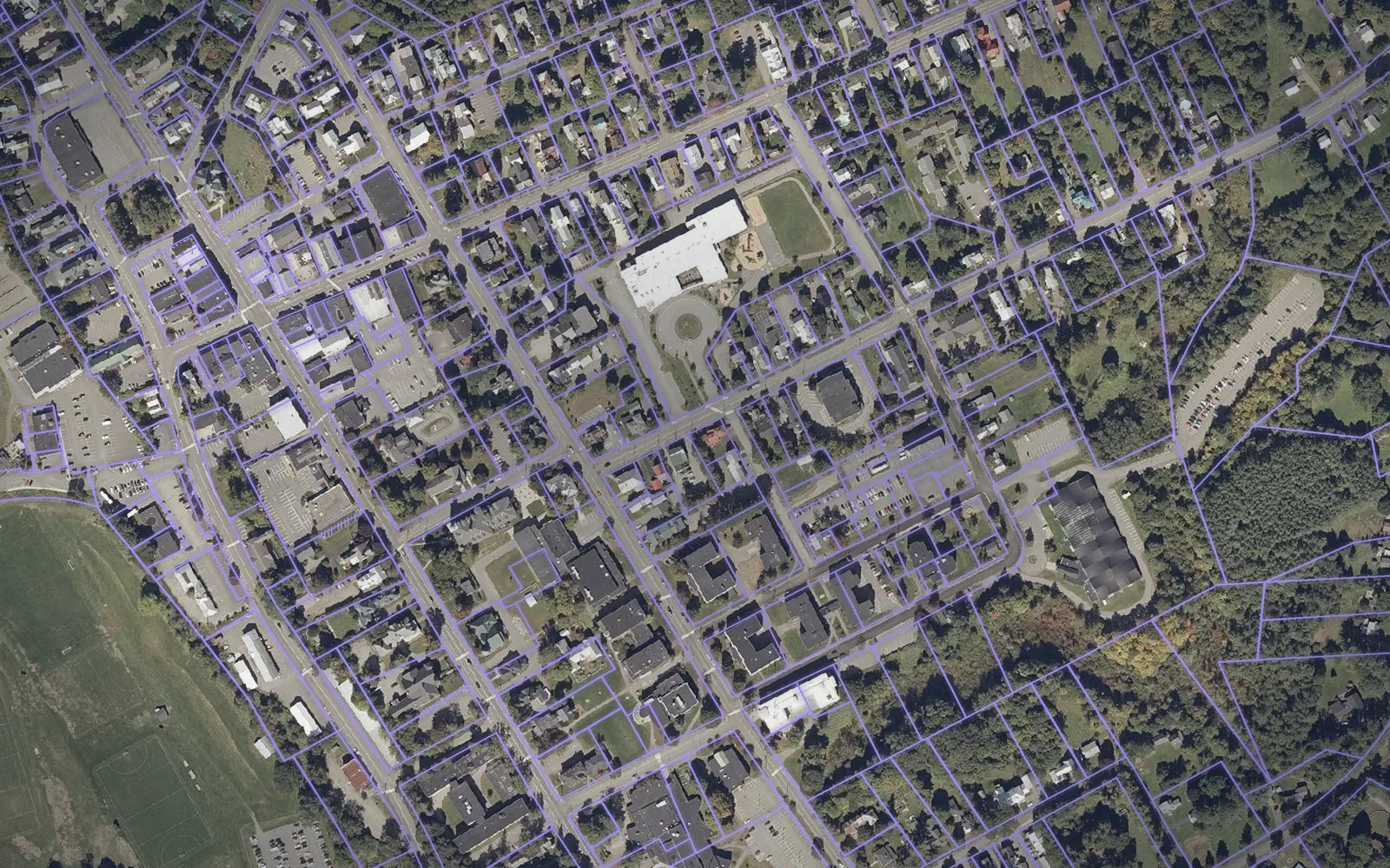 Parcel boundaries over aerial imagery of Franklin County, Maine