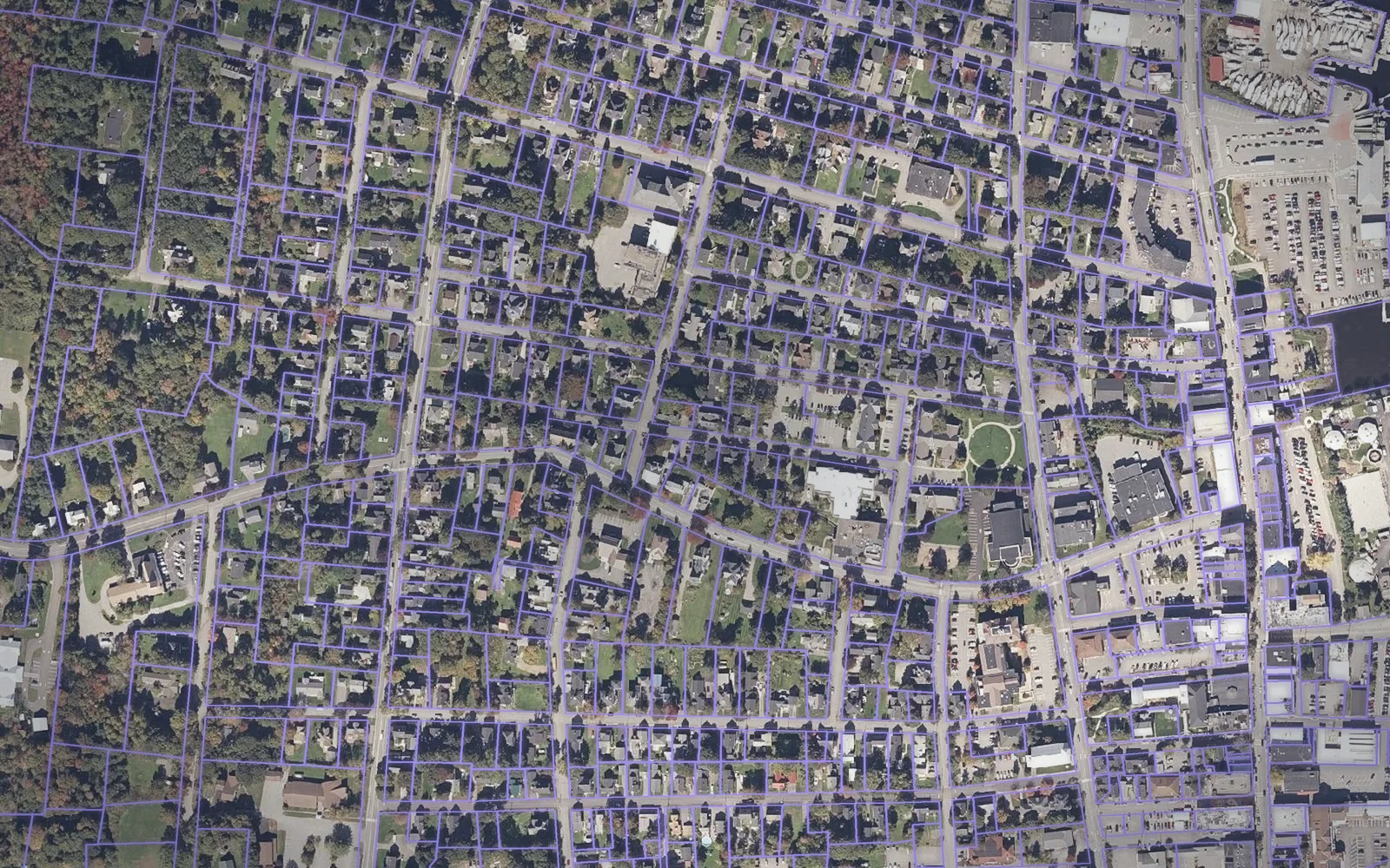 Parcel boundaries over aerial imagery of Knox County, Maine
