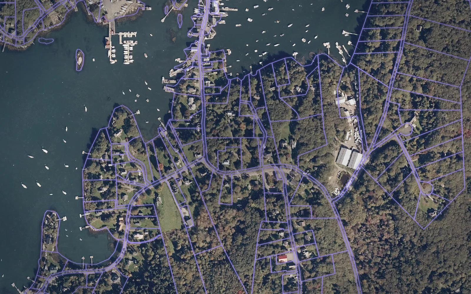 Parcel boundaries over aerial imagery of Lincoln County, Maine