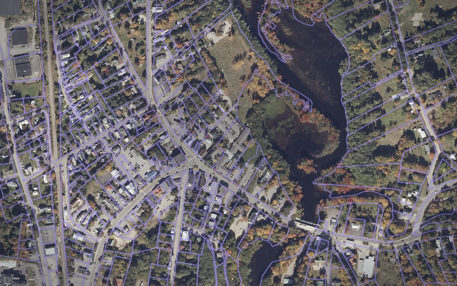 Parcel boundaries over aerial imagery of Oxford County, Maine