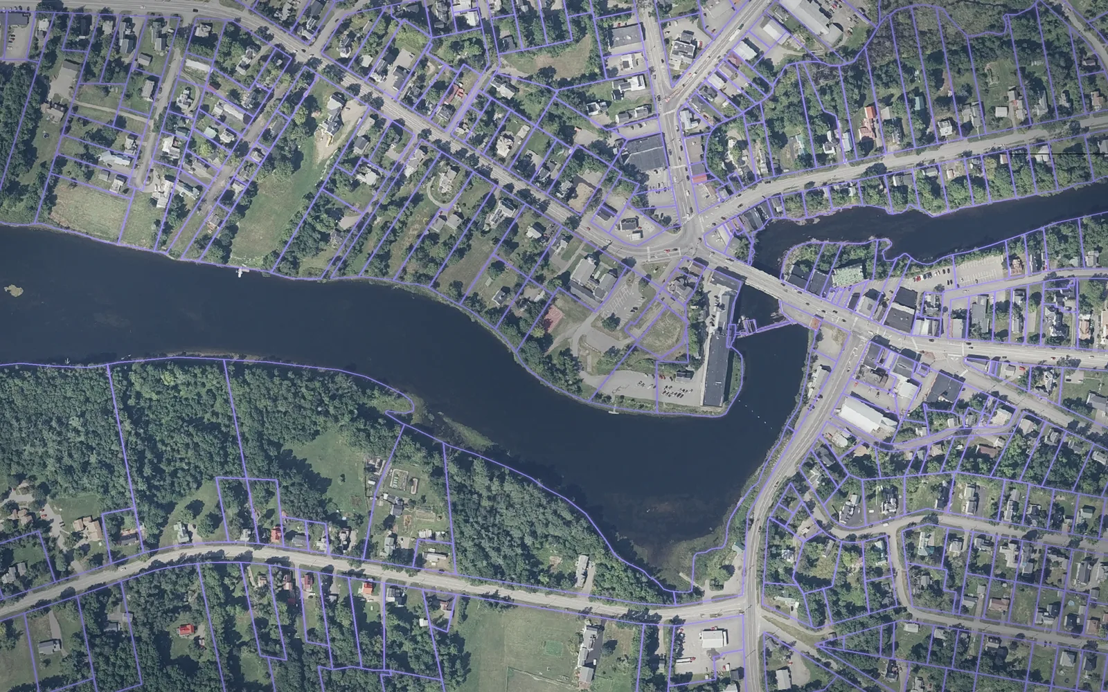 Parcel boundaries over aerial imagery of Piscataquis County, Maine