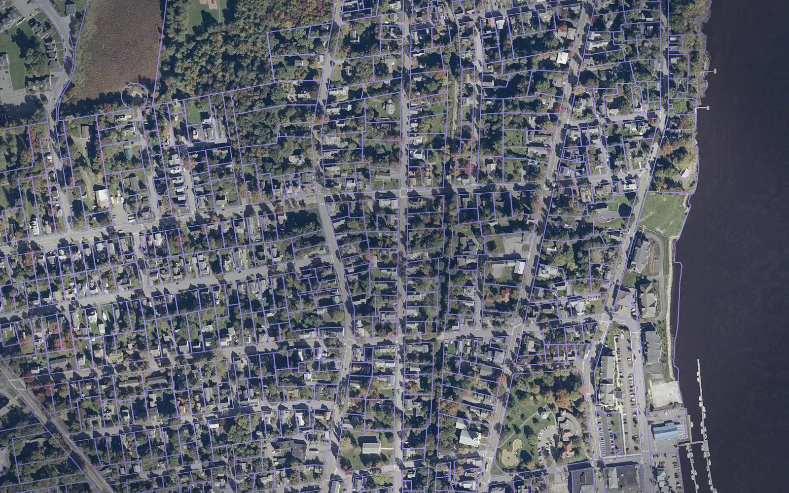 Parcel boundaries over aerial imagery of Sagadahoc County, Maine