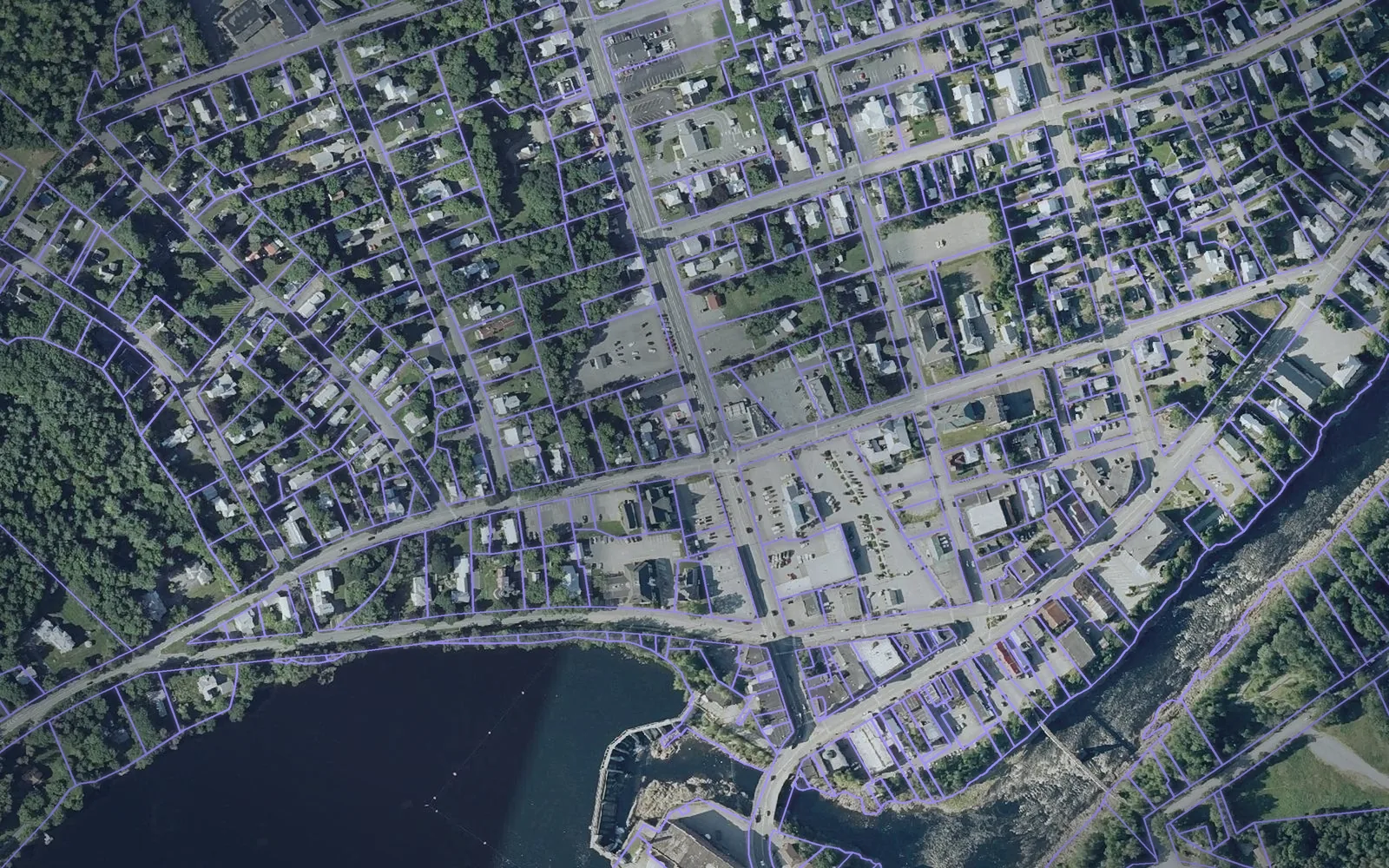 Parcel boundaries over aerial imagery of Somerset County, Maine
