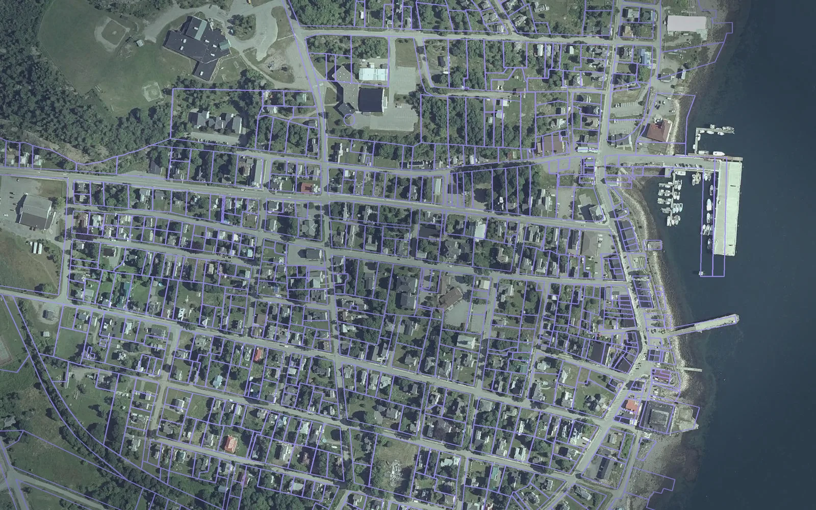 Parcel boundaries over aerial imagery of Washington County, Maine