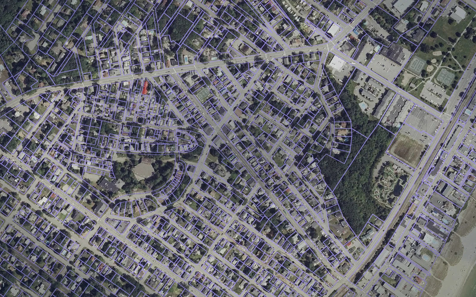 Parcel boundaries over aerial imagery of York County, Maine
