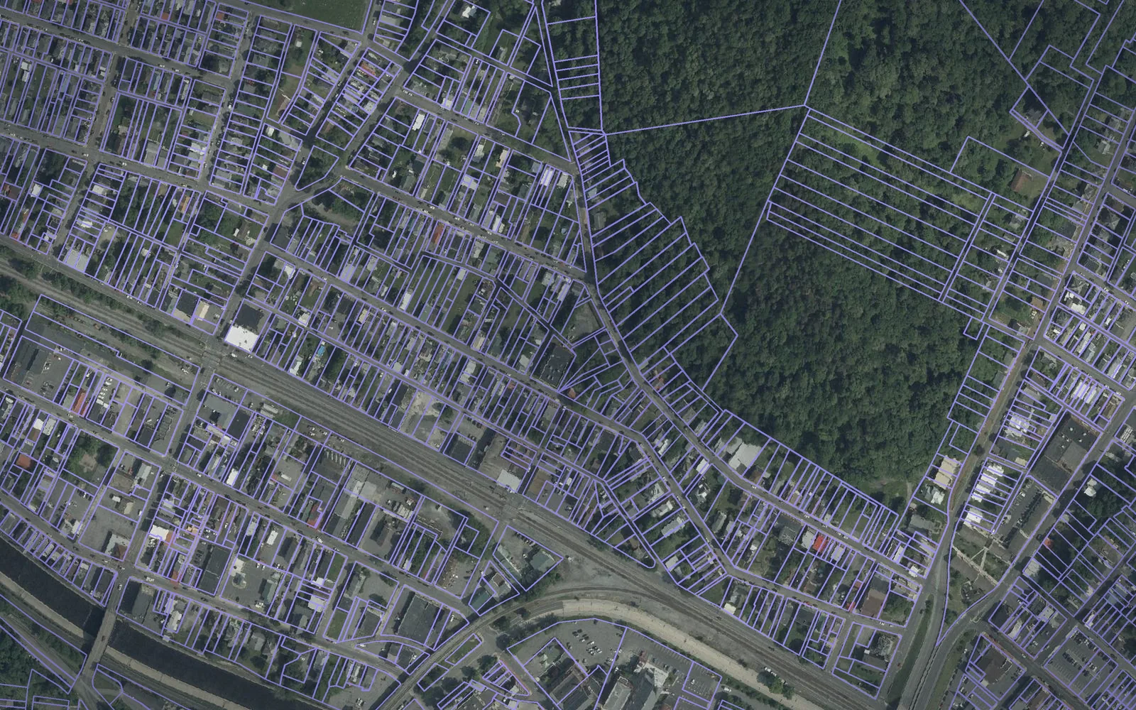 Parcel boundaries over aerial imagery of Allegany County, Maryland