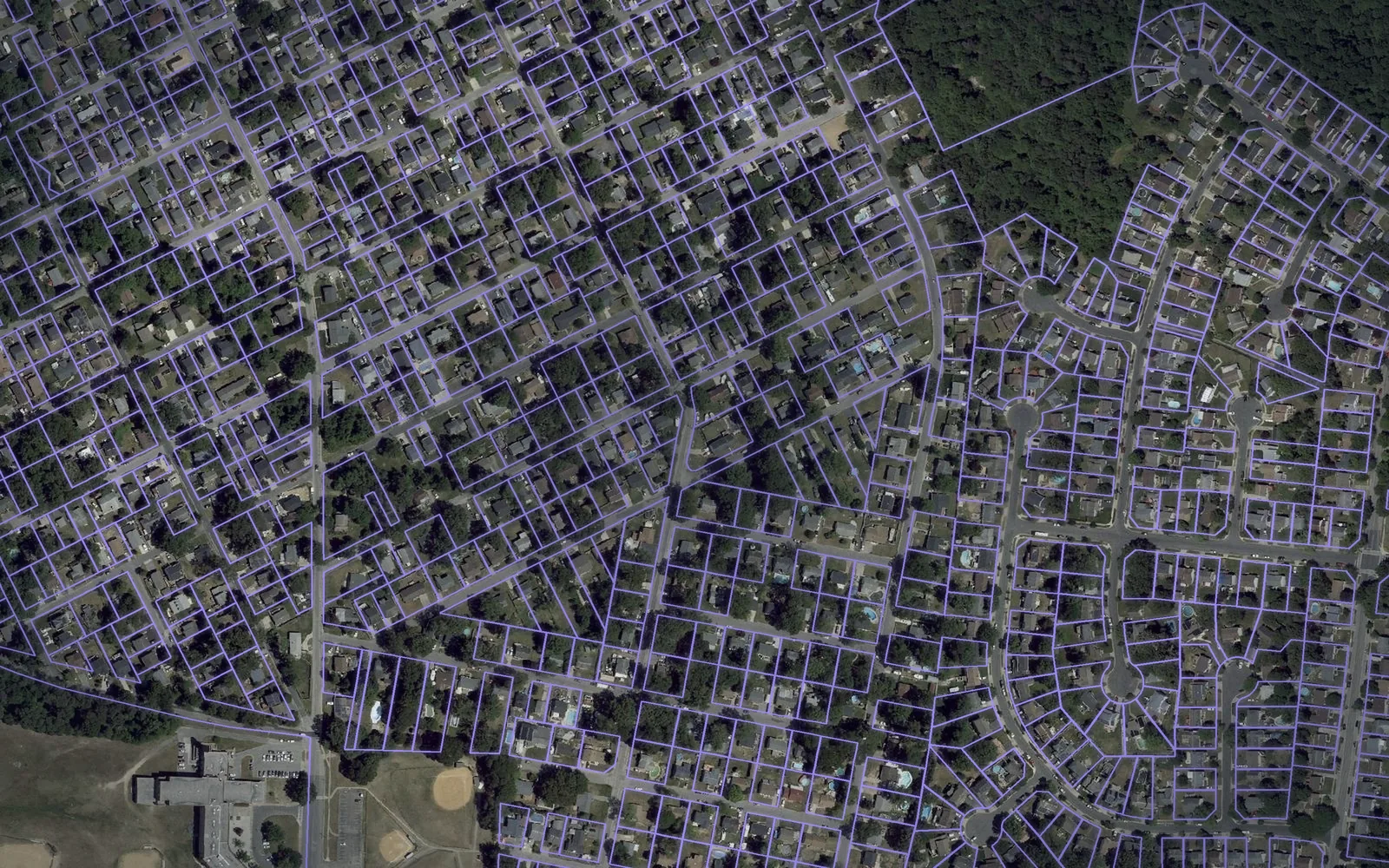 Parcel boundaries over aerial imagery of Anne Arundel County, Maryland