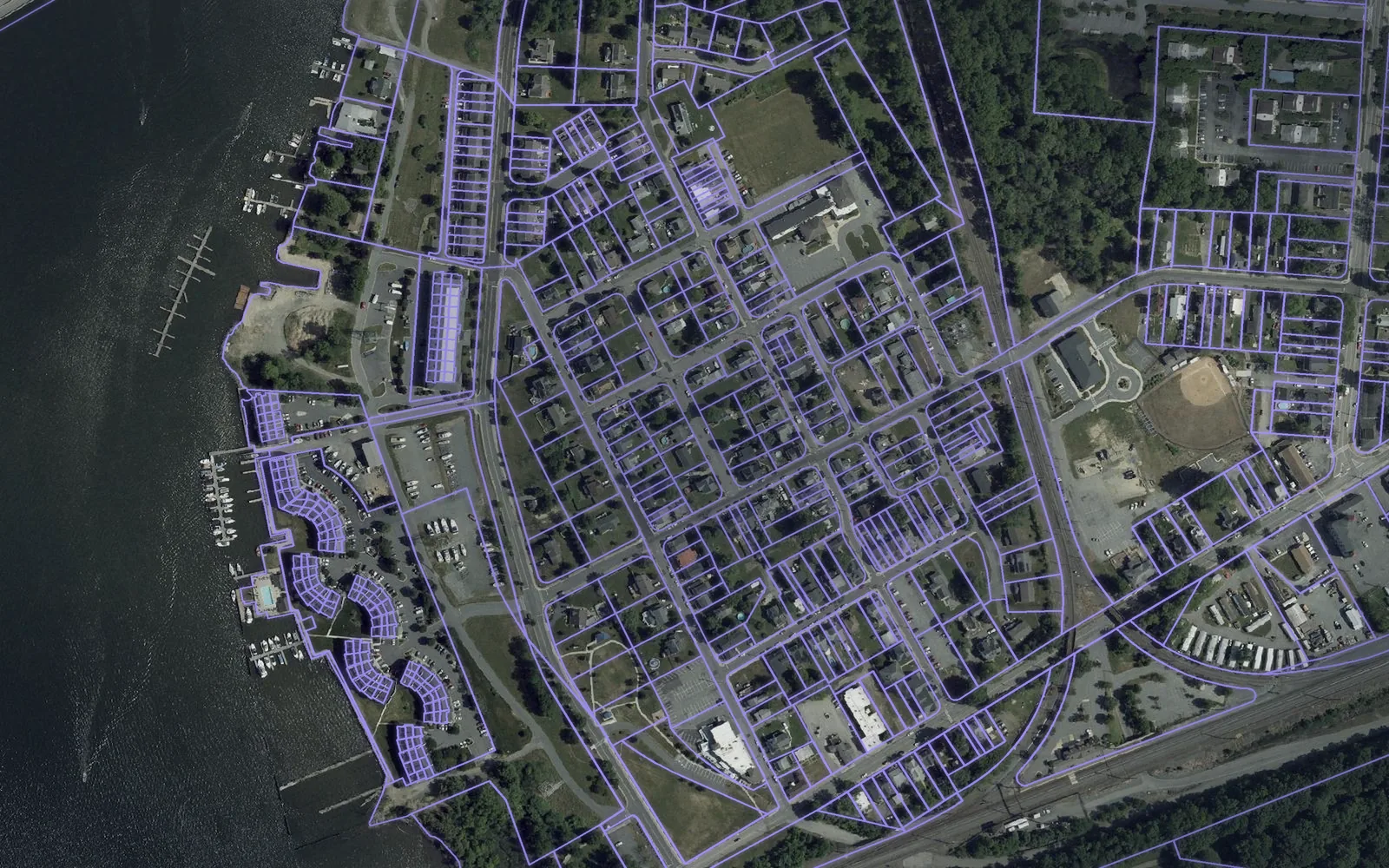 Parcel boundaries over aerial imagery of Cecil County, Maryland