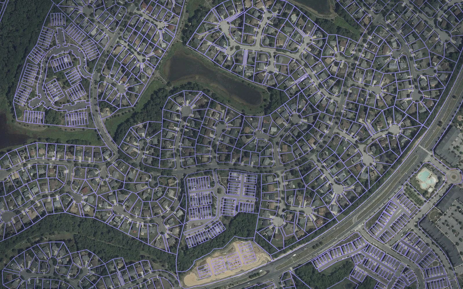 Parcel boundaries over aerial imagery of Charles County, Maryland