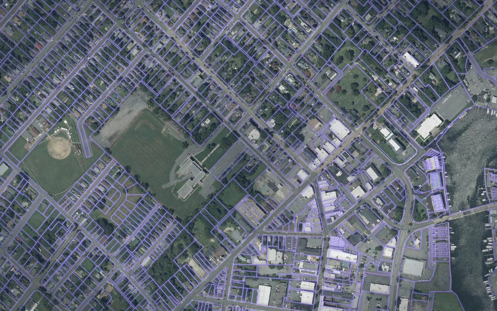 Parcel boundaries over aerial imagery of Dorchester County, Maryland