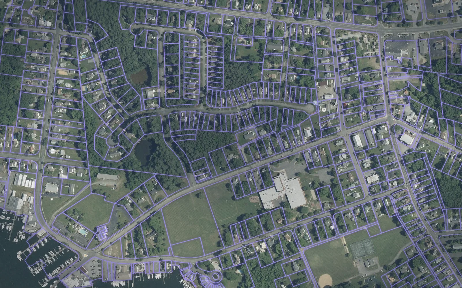 Parcel boundaries over aerial imagery of Kent County, Maryland