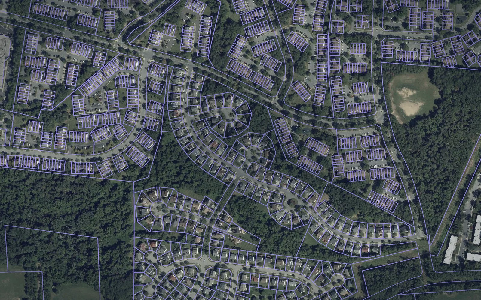 Parcel boundaries over aerial imagery of Prince George's County, Maryland