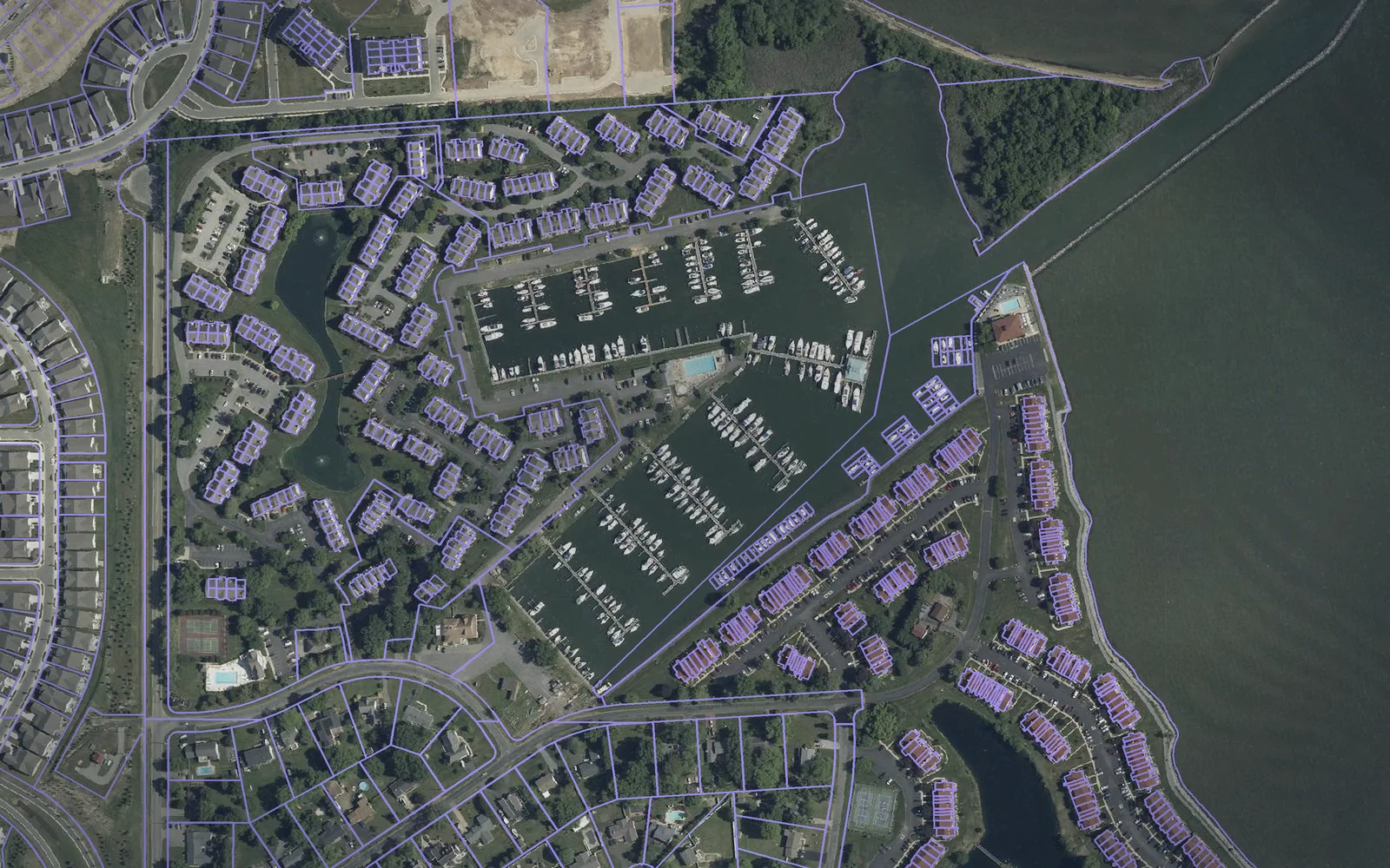 Parcel boundaries over aerial imagery of Queen Anne's County, Maryland