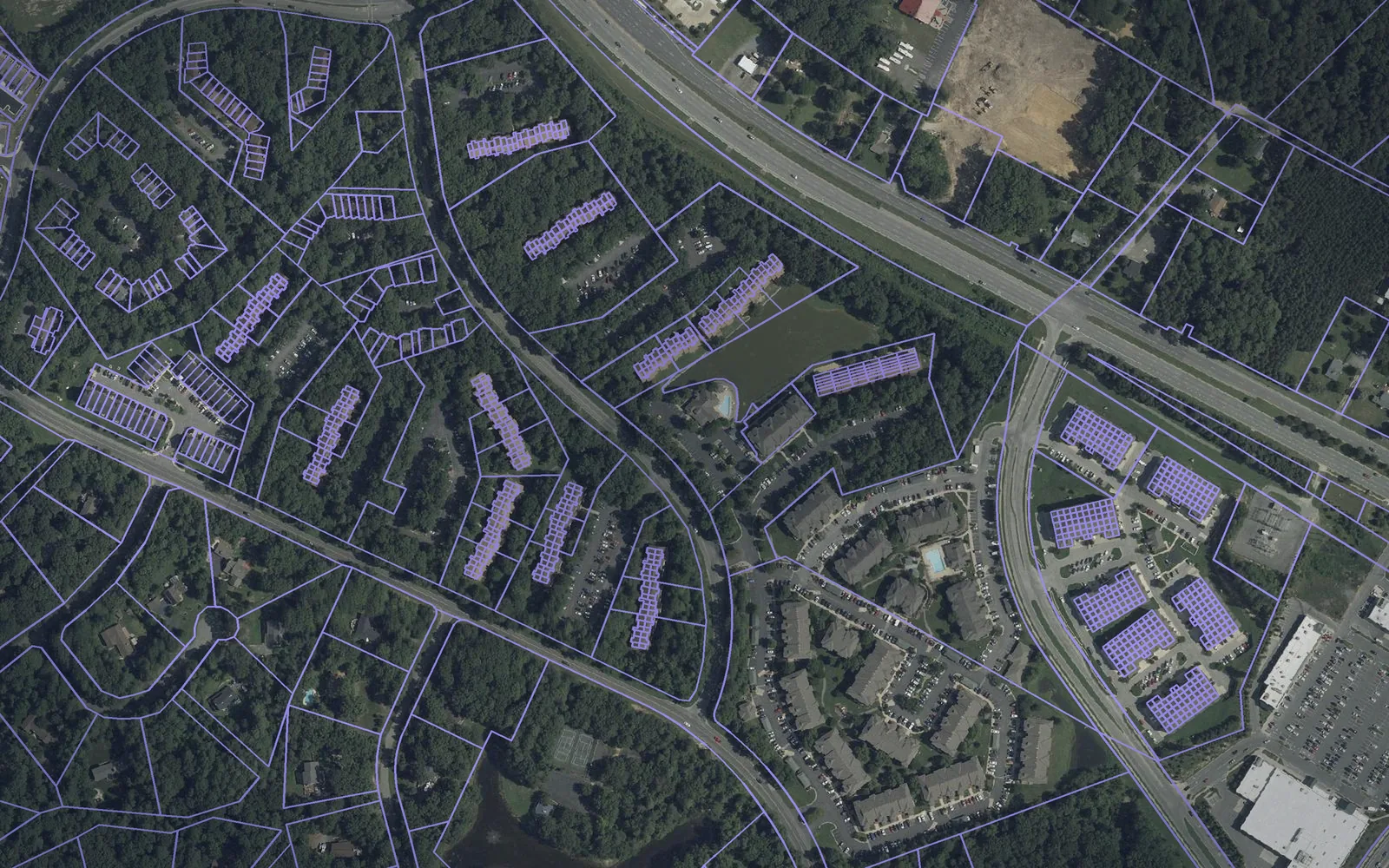 Parcel boundaries over aerial imagery of St. Mary's County, Maryland