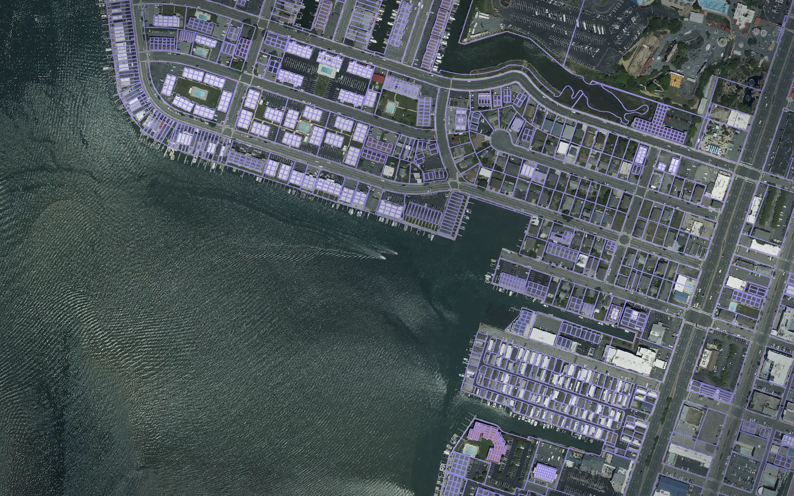 Parcel boundaries over aerial imagery of Worcester County, Maryland