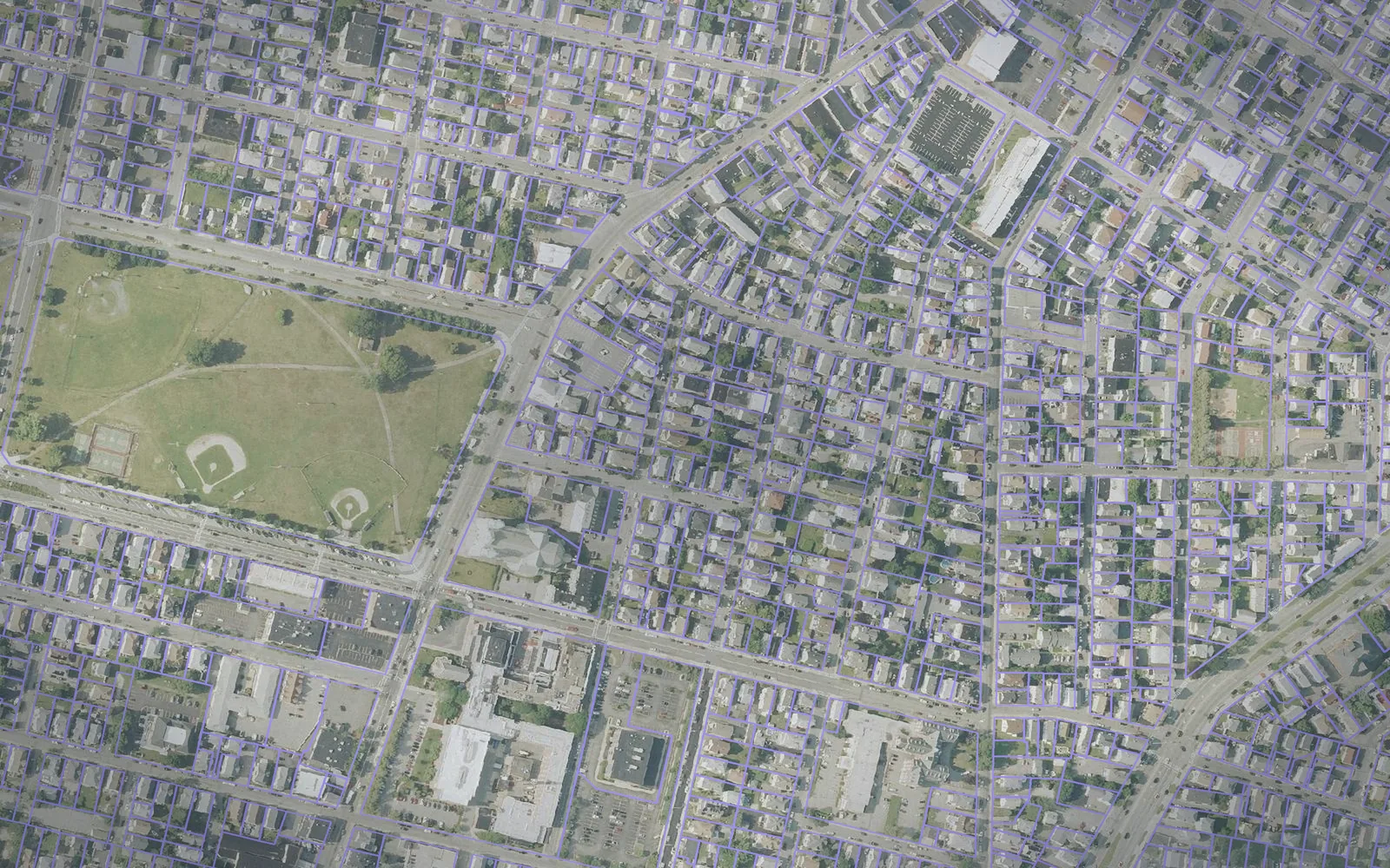Parcel boundaries over aerial imagery of Bristol County, Massachusetts
