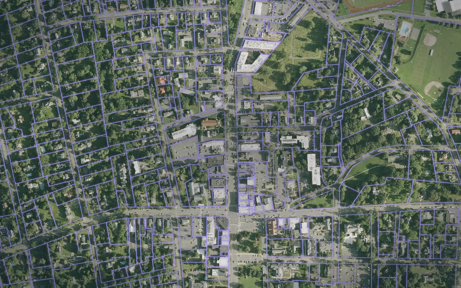 Parcel boundaries over aerial imagery of Hampshire County, Massachusetts