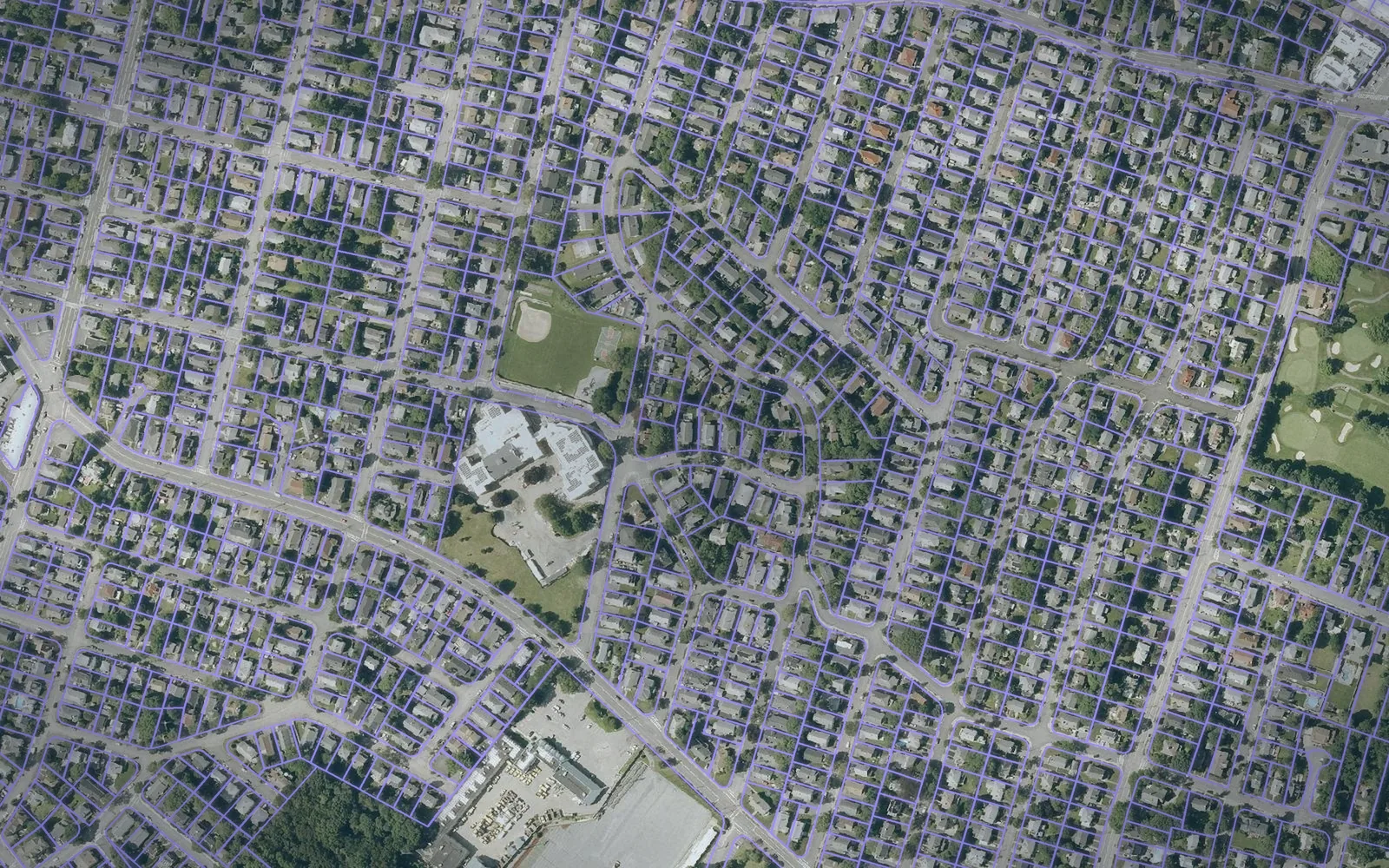 Parcel boundaries over aerial imagery of Middlesex County, Massachusetts